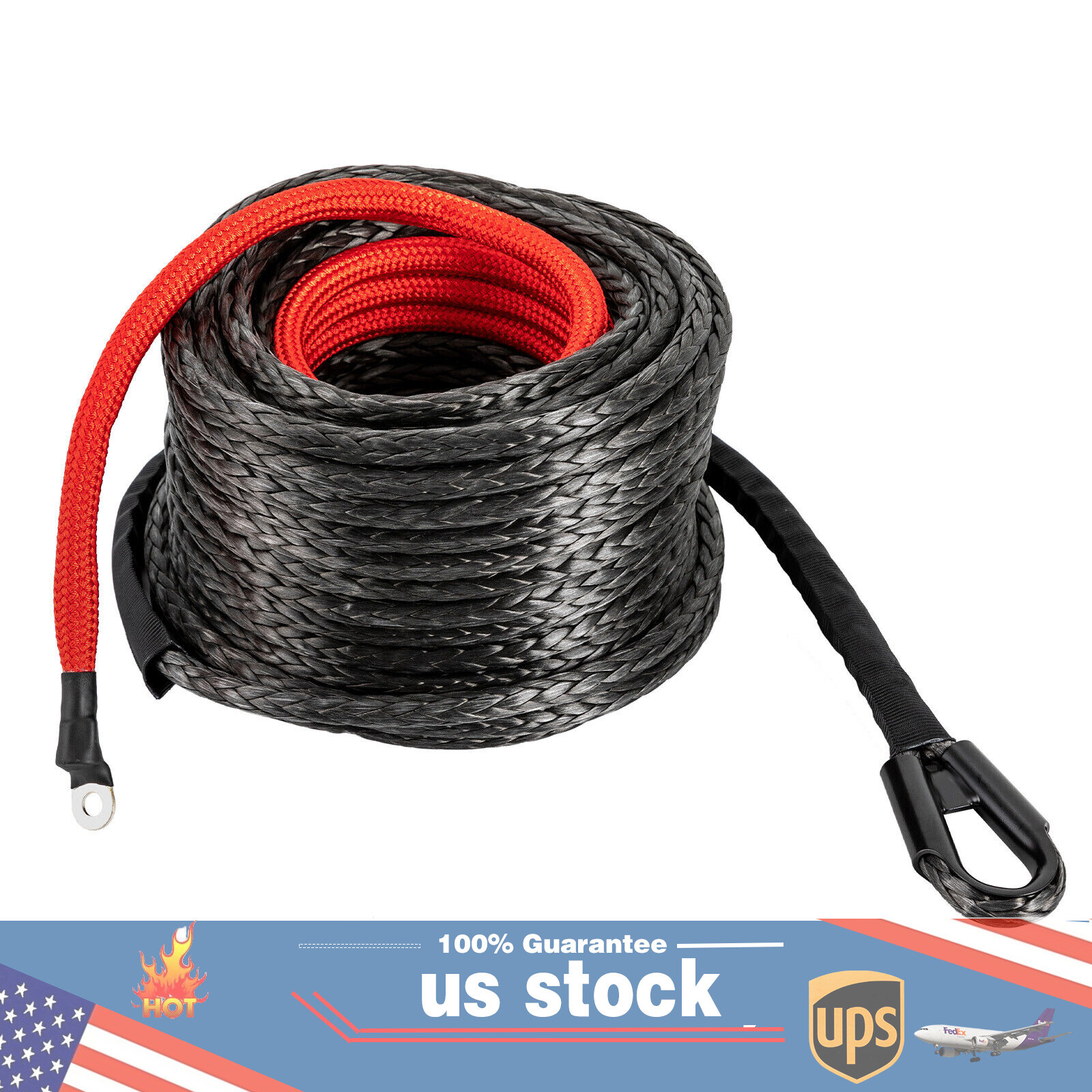 1/2″x92ft Synthetic Winch Line Cable Rope With Sleeve + Winch Hook For ATV UTV