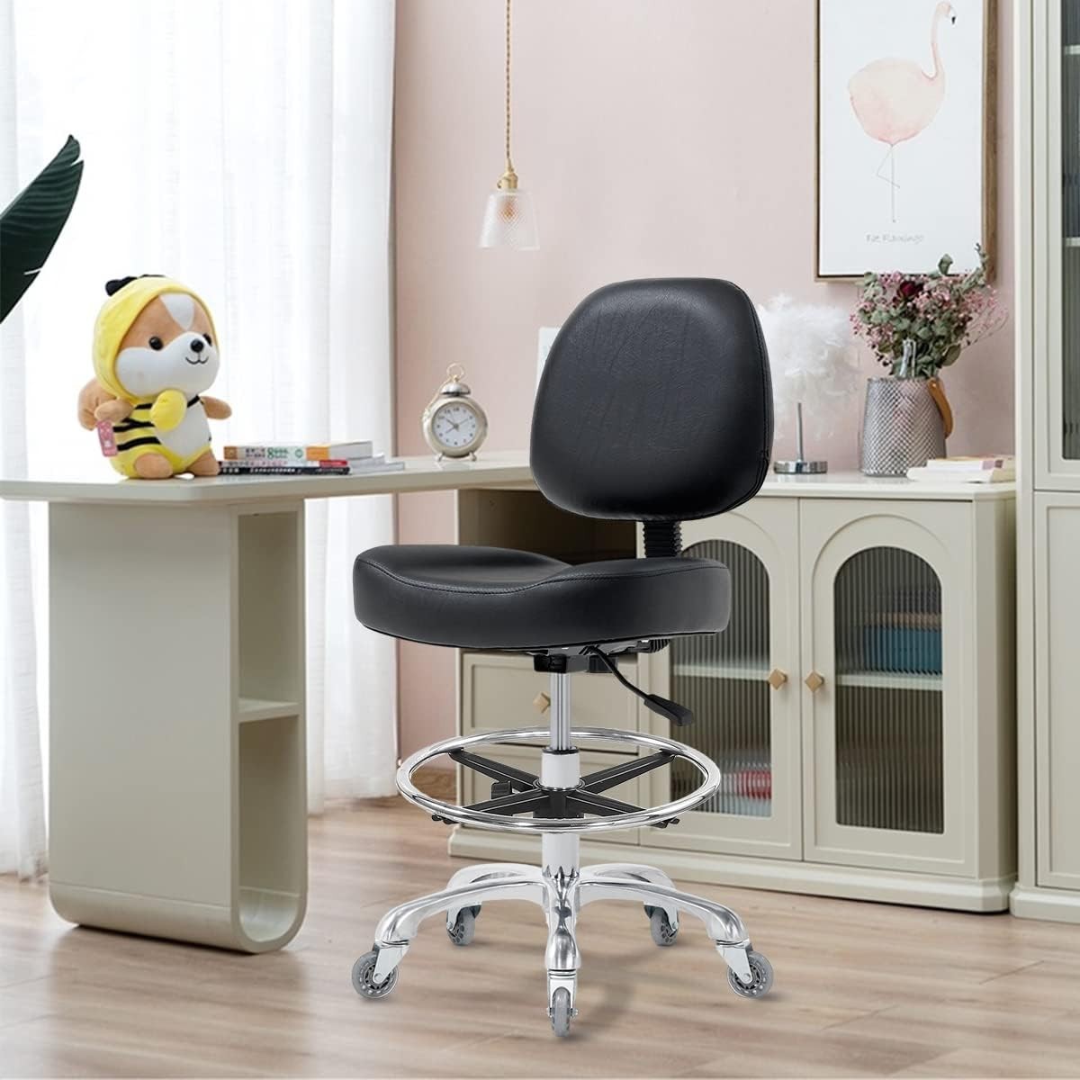Ergonomic Drafting Chair with Adjustable Height for Comfort – Black Faux Leather
