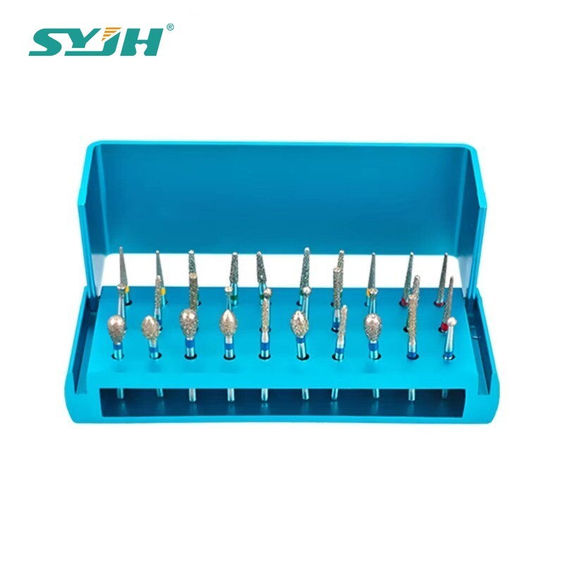 30PcS Dental Diamond Burs Drill+Disinfection Bur Block HighSpeed Handpiece IN US
