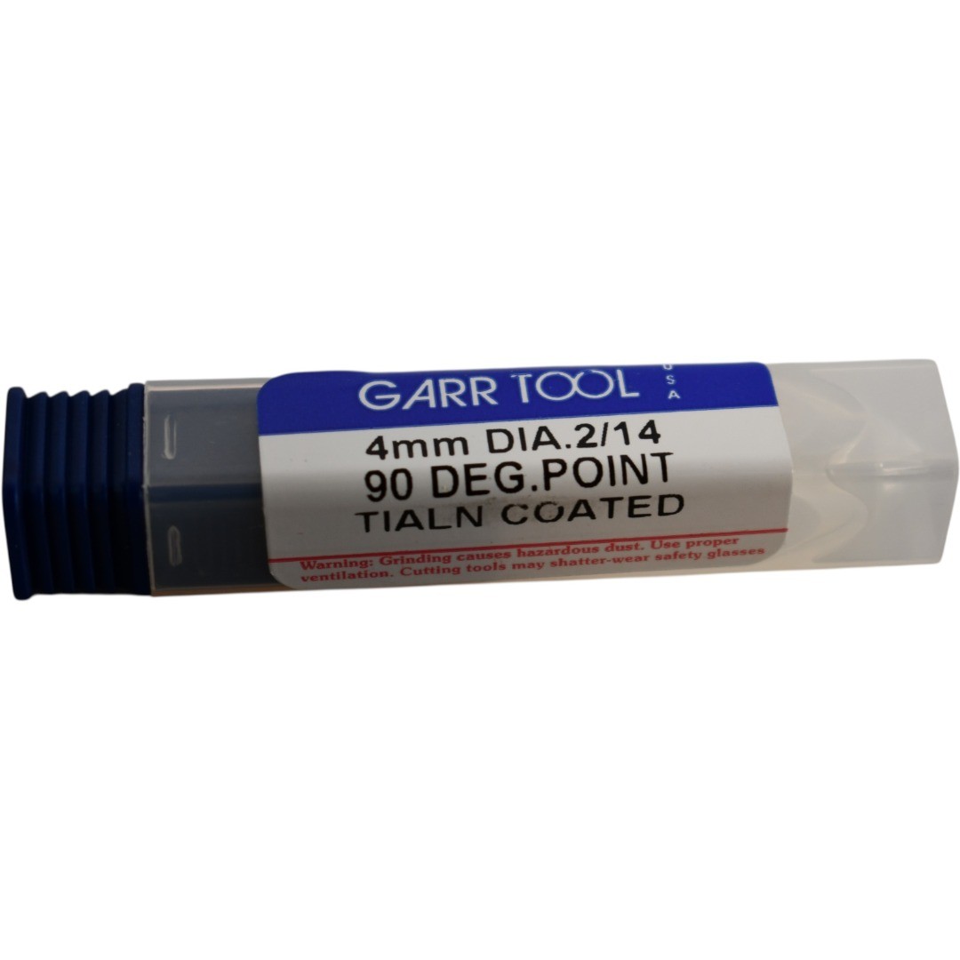 NEW Garr 4mm Carbide Drill 2 Flute TiAlN Coated 90 Deg Point