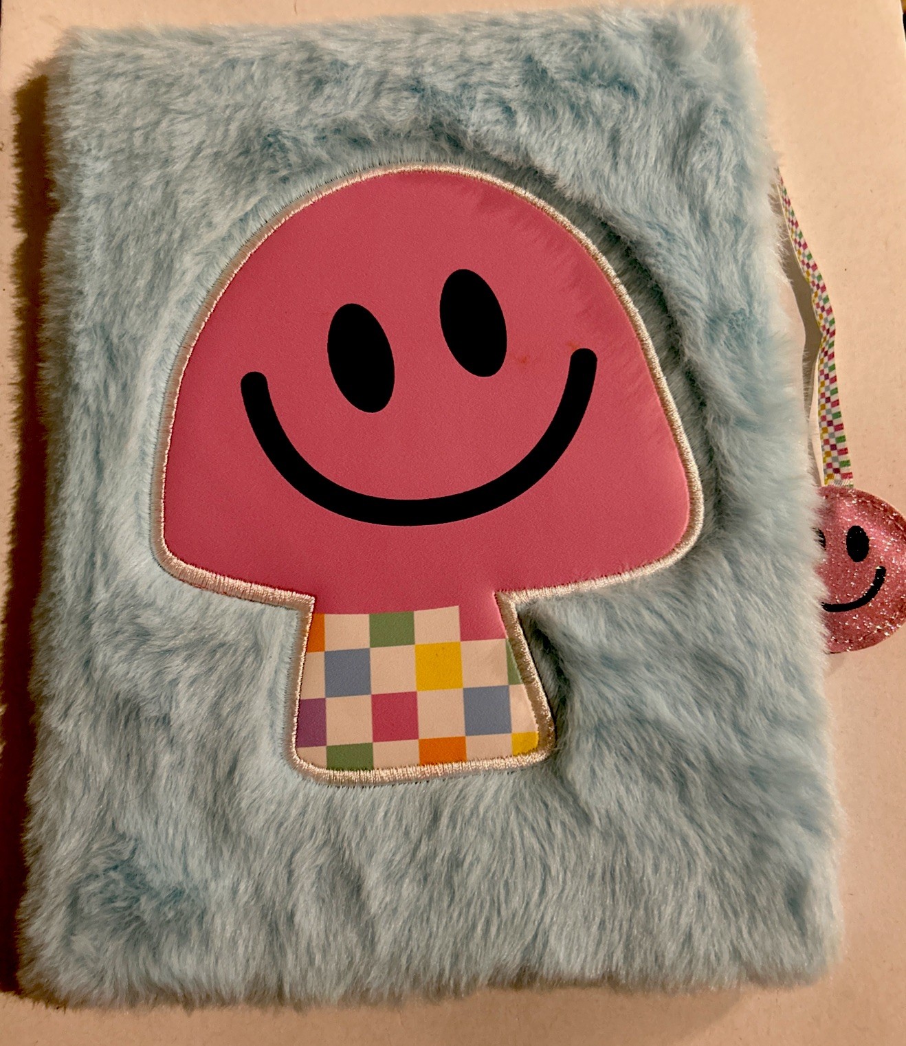 Fuzzy Blue Mushroom Note Journal Built In Puffy Bookmark 160 Pages By Iscream