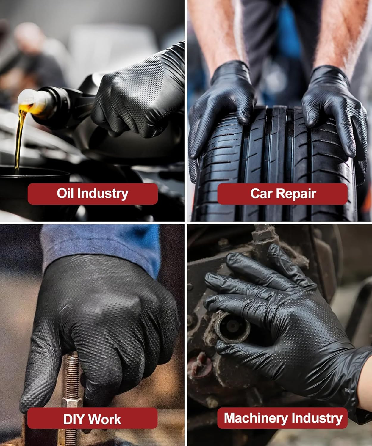8 Mil Heavy Duty Nitrile Gloves Diamond Texture Latex Free Powder Free Large Bla