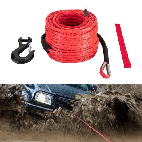 3/8″ x 100ft Synthetic Winch Rope with Hook – 23,809 lbs Breaking Strength