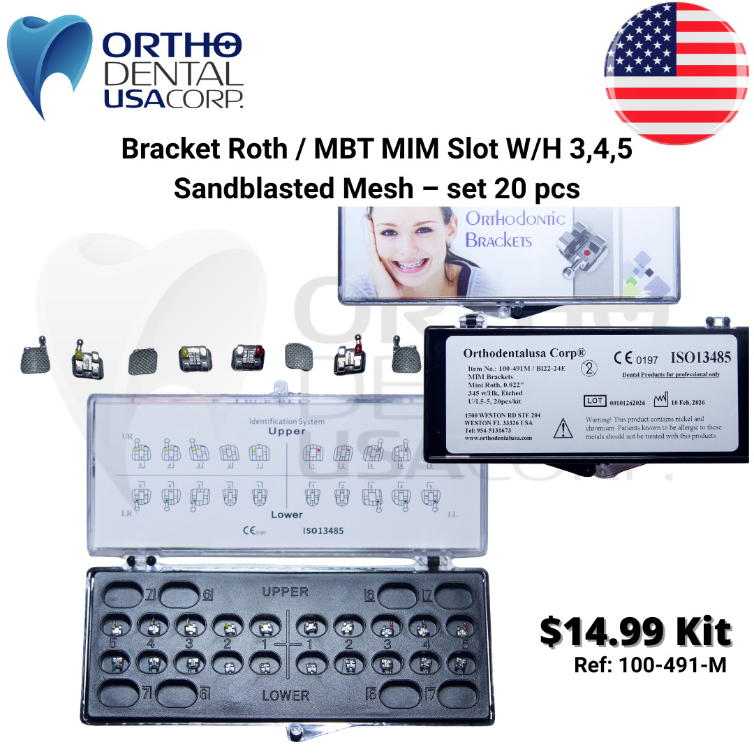 Set x 5/10 cases of Brackets MIM Monoblock MESH hook 3,4,5 Orthodentalusa Corp
