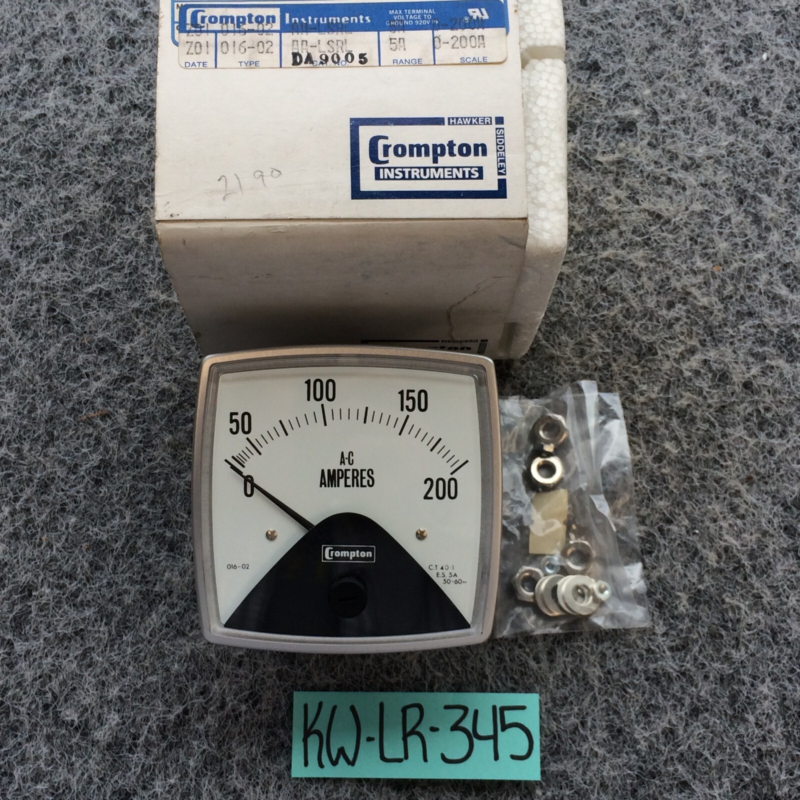 Crompton 016-02AA-LSRL-5A Panel Meter 0-200 AC Amps NOS