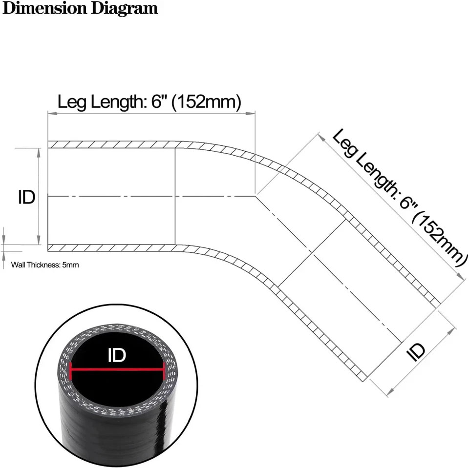 ID 1.25 Inch 45 Degree Elbow Silicone Coupler Hose, 6″ Leg Length (152Mm) Univer