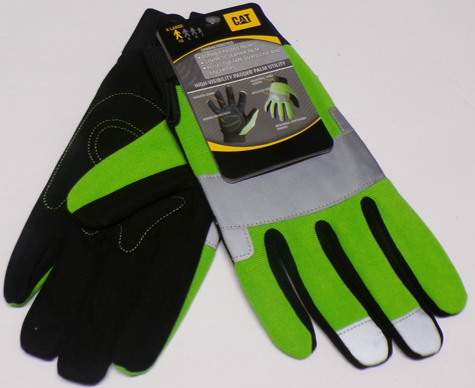 CAT High-Visibility Padded Palm Utility Gloves Synthetic Leather Size X-L/10
