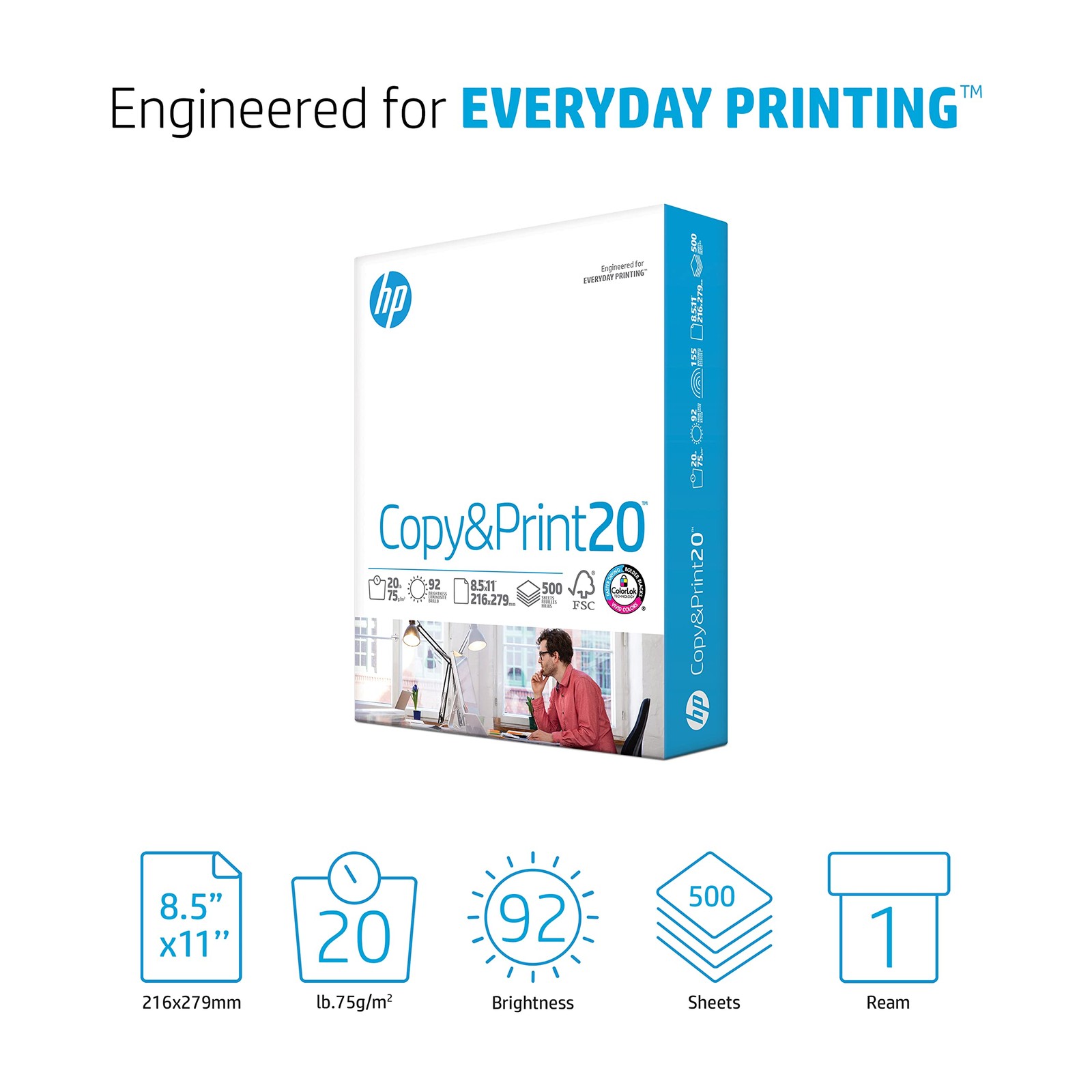 Printer Paper 8.5×11 in Copy and Print 20 lb 500 Sheets 1 Pcs