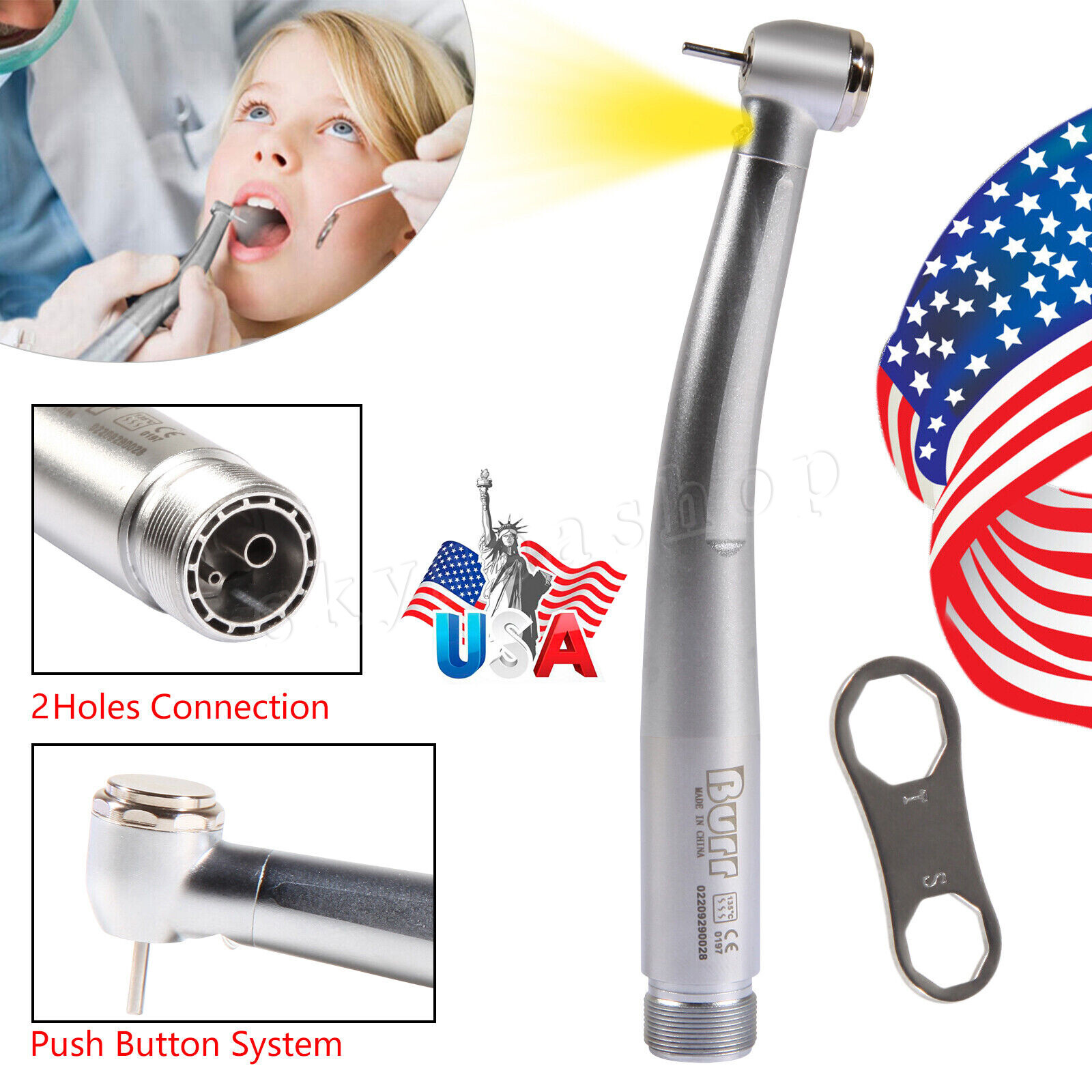 Dental Fiber Optic LED E-generator high speed handpiece Turbine 2 Holes Borden