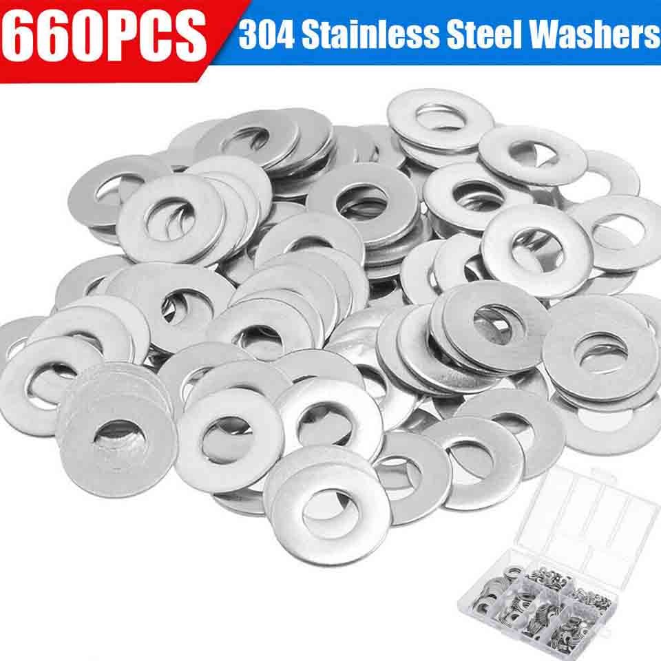 660 Pieces Flat Washer 304 Stainless Steel Washers Assortment Set Value Kit