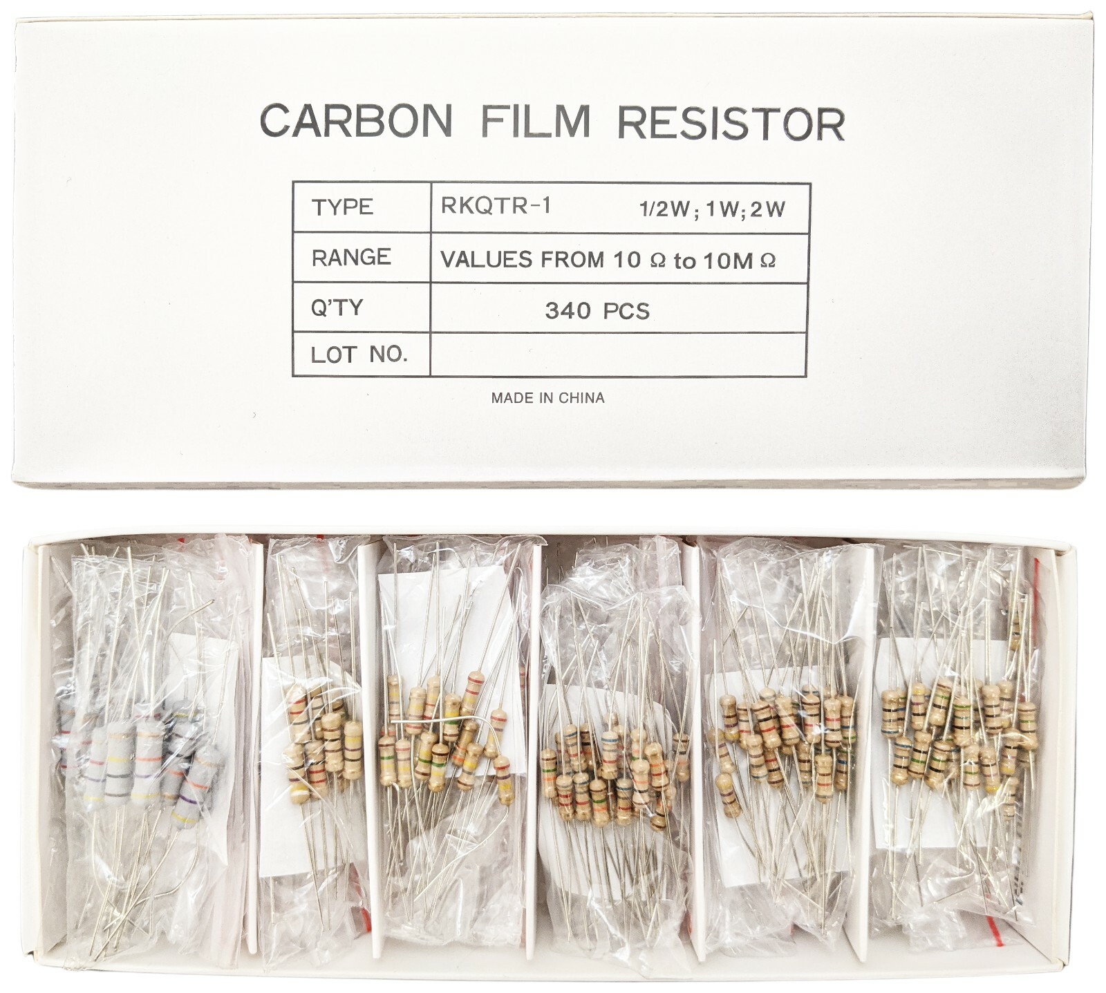 340 Piece Resistor Kit – Includes Assortment of ½ Watt, 1W, and 2W Resistors