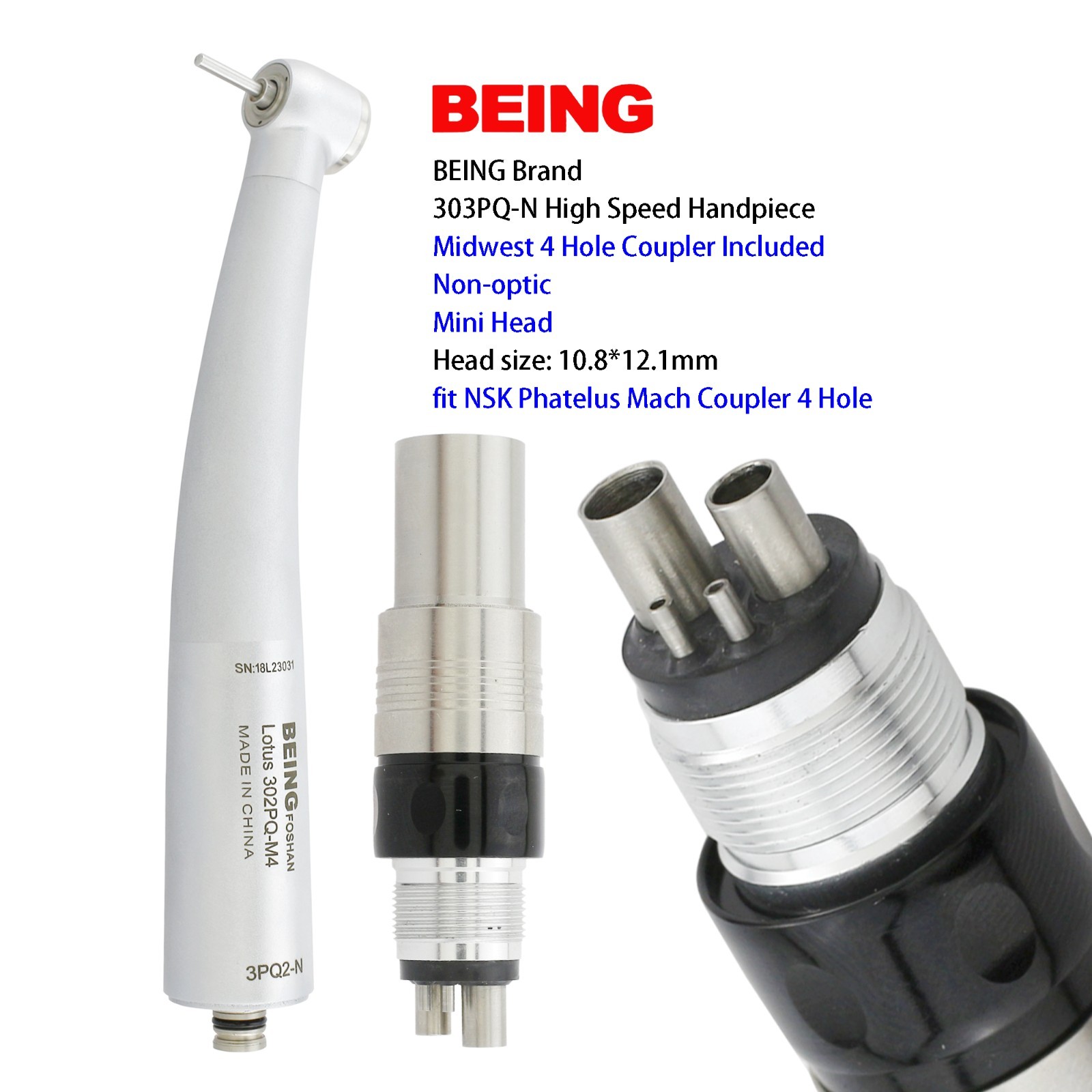 BEING High Speed Handpiece Turbine Dental Fiber Optic NSK Phatelus LED Coupler