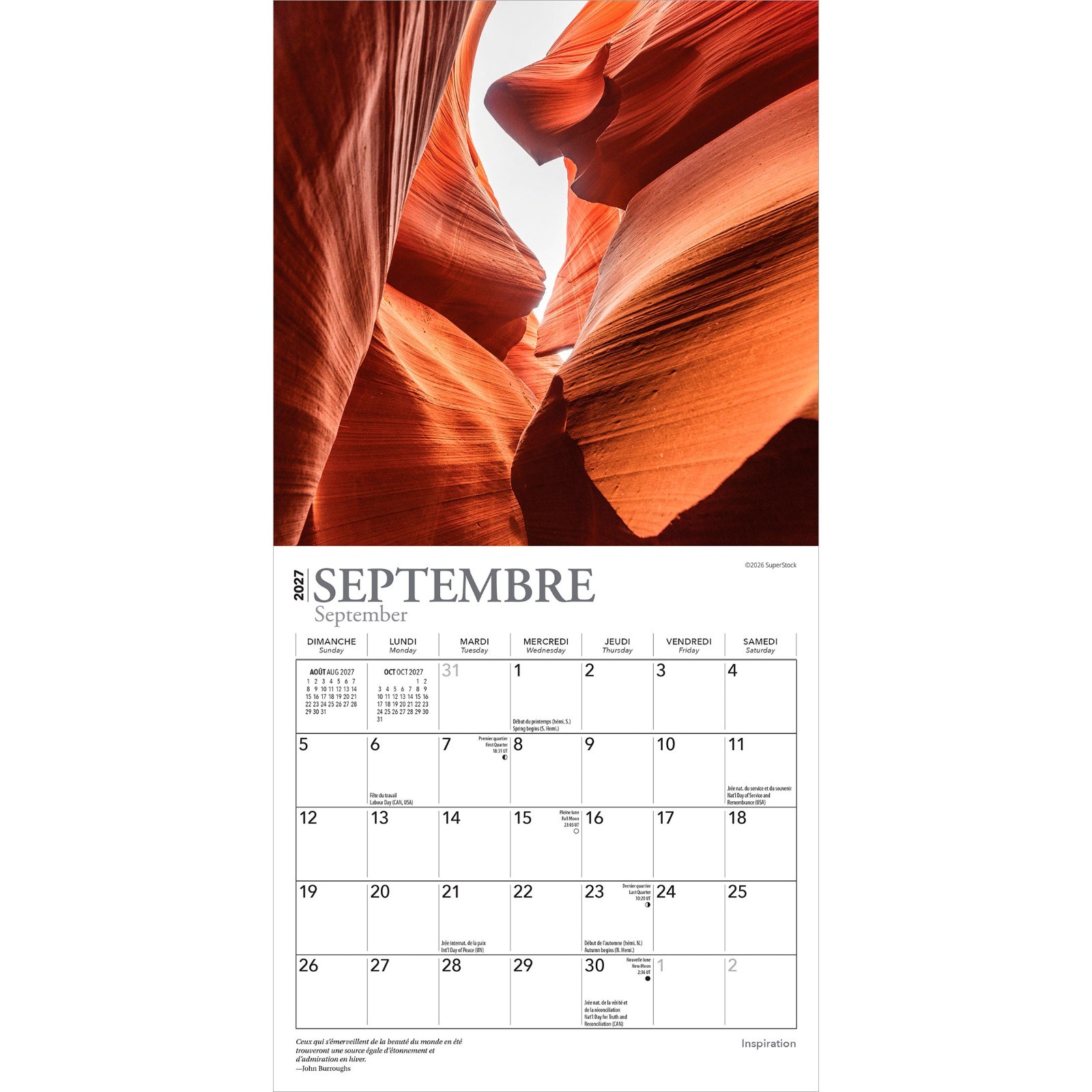 Inspiration | 2027 7×14″ (Hanging) Monthly Mini Wall Calendar | French Language