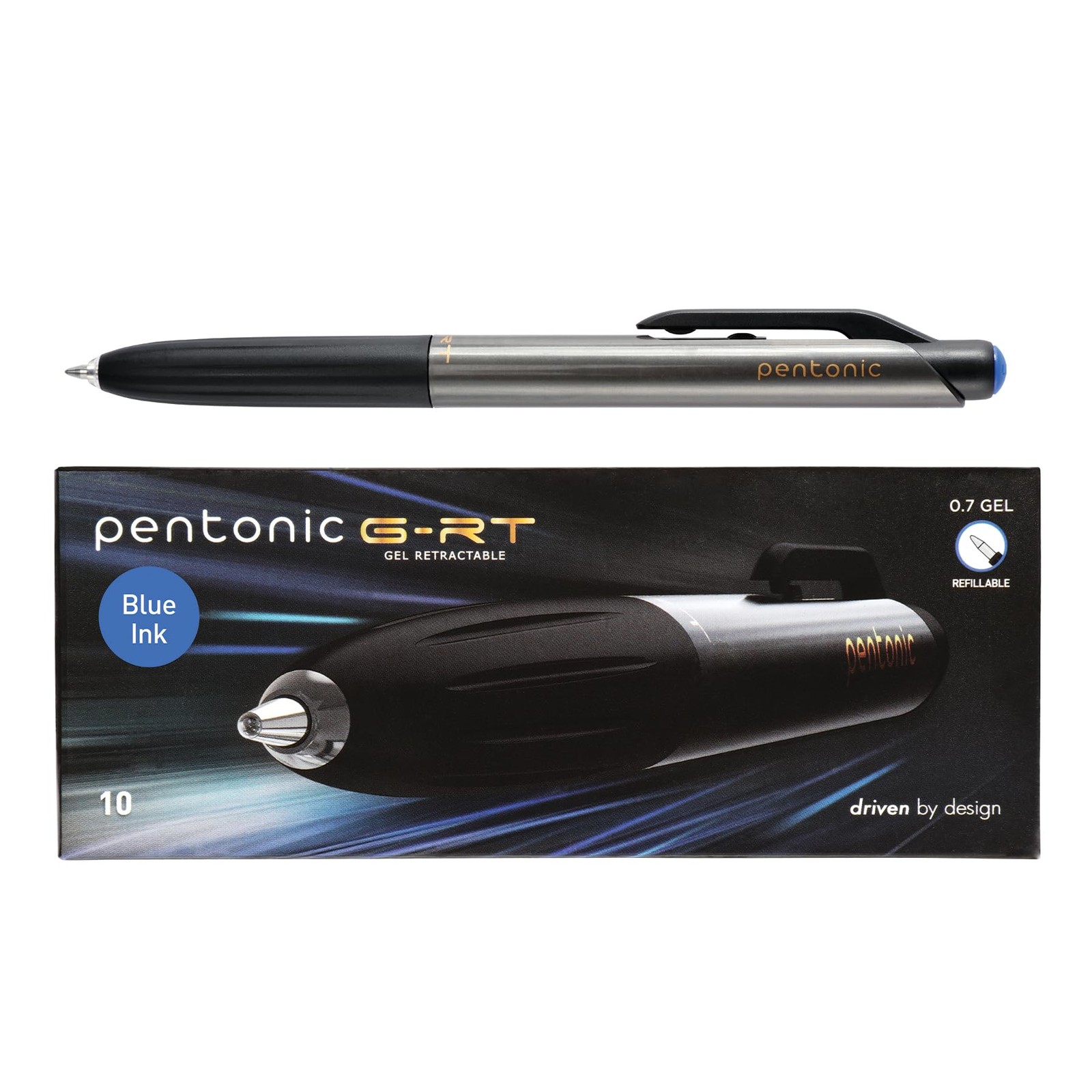 Pentonic GRT 0.7mm Blue Gel Pens, 10pk. Smooth for Office & Journaling.