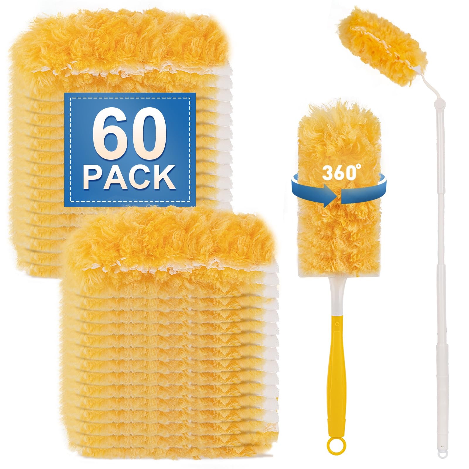 Heavy Duty Duster Refills, Disposable Dusters Kit for 60PCS+2Handle, Yellow