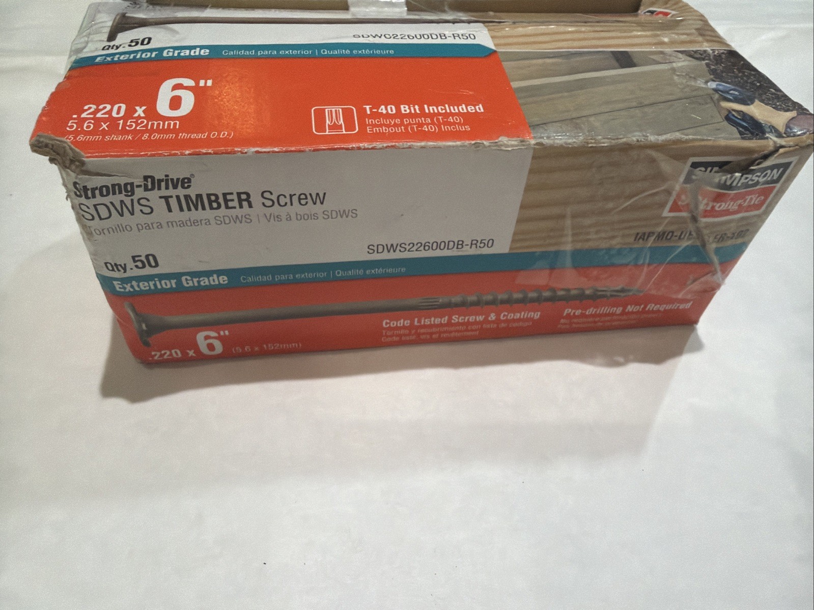 Simpson Strong-Tie SDWS22600DB-R50 6″ x .220 Timber Screws (Exterior Grade) 50ct
