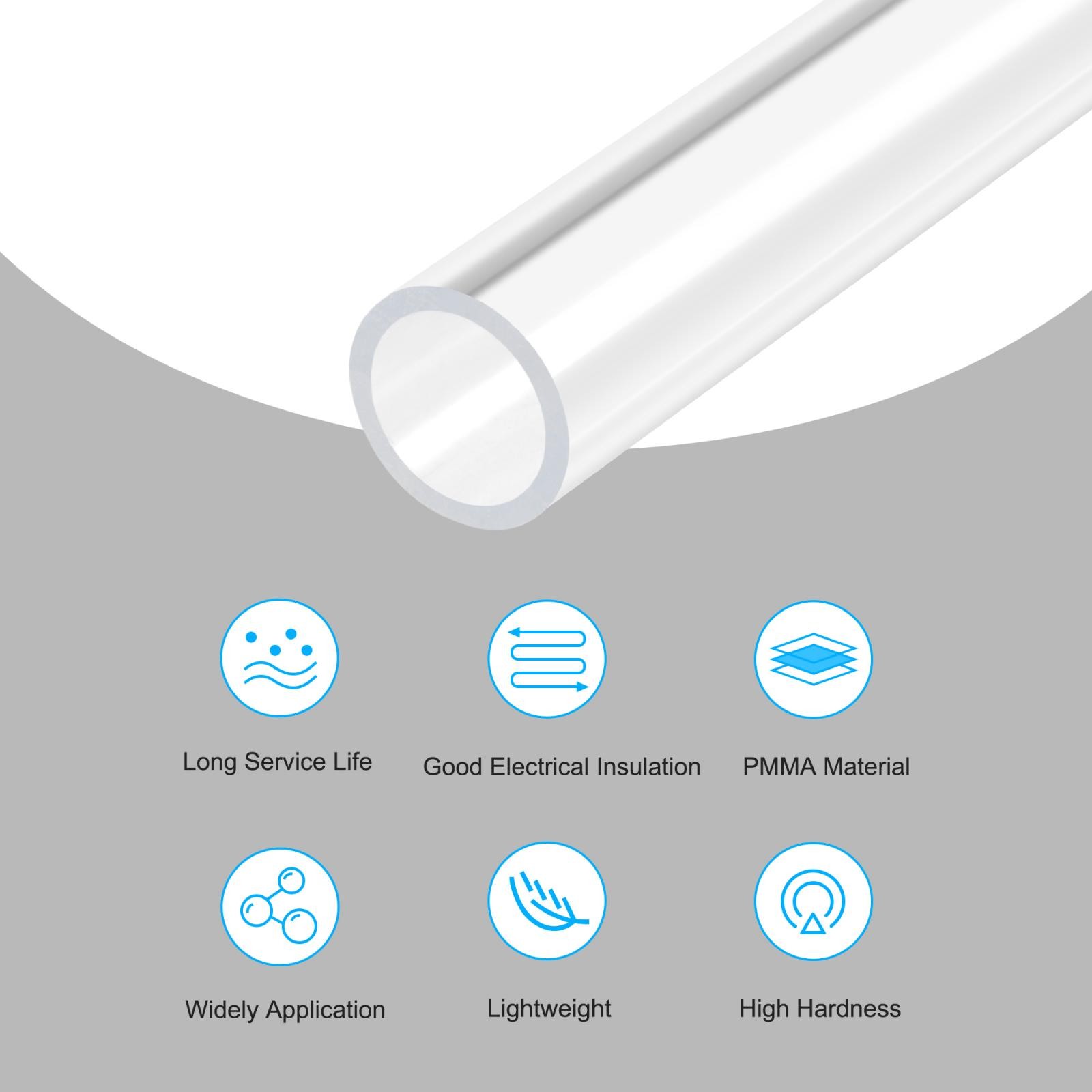 Acrylic Pipe Rigid Round Tube Clear 13mm 0.5″ ID 15mm 0.6″ OD 305mm 12″
