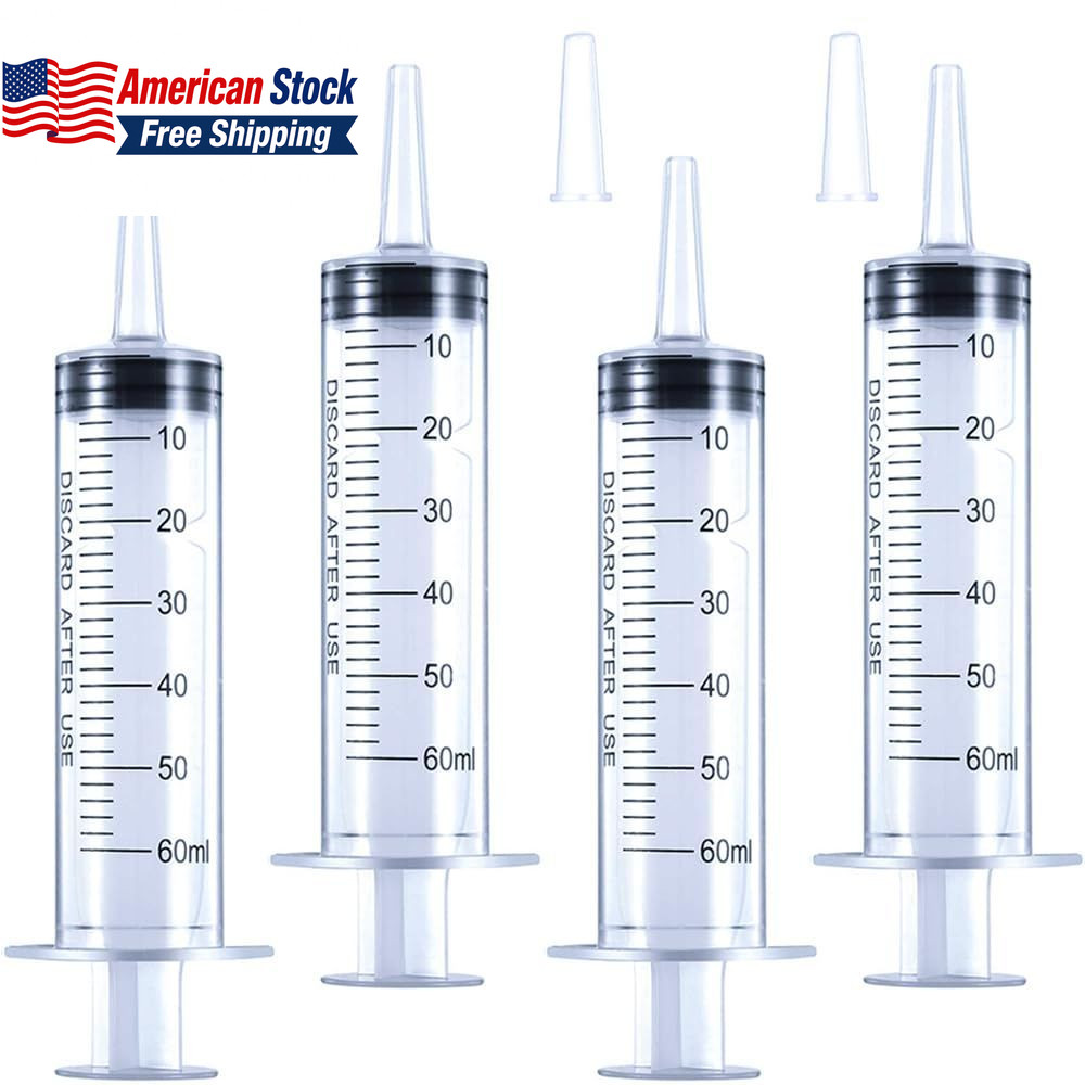 4 Pack 60mL Large Plastic Syringes w Tip Caps Sterile FROM USA
