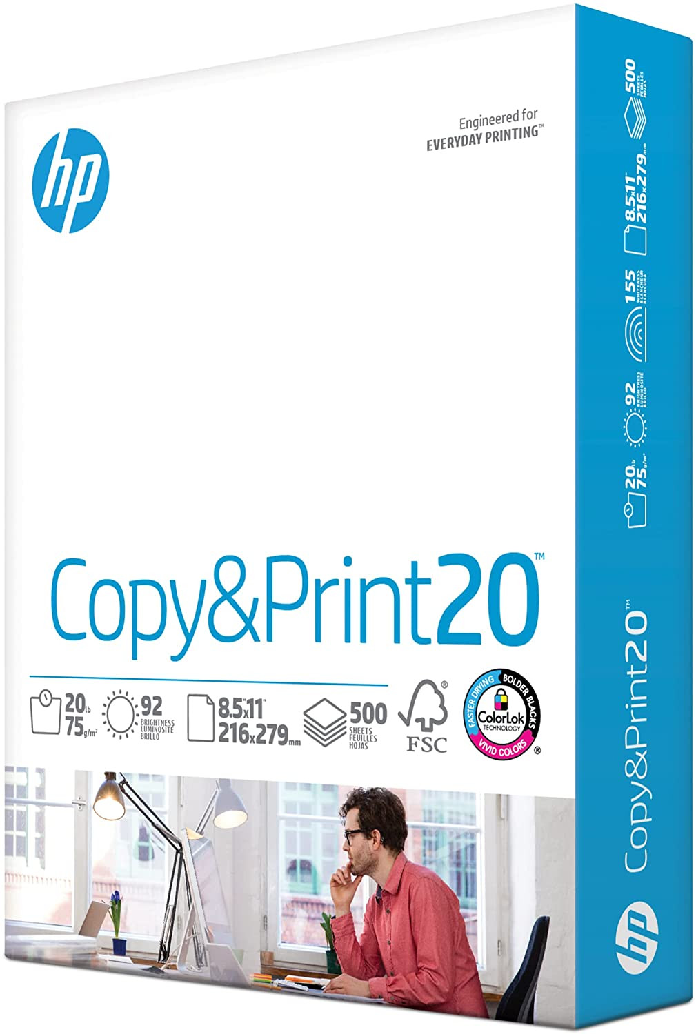 HP Printer Paper 8.5×11 20lb Copy & Print 92 Bright 500 Sheets (1 Ream) FSC Cert