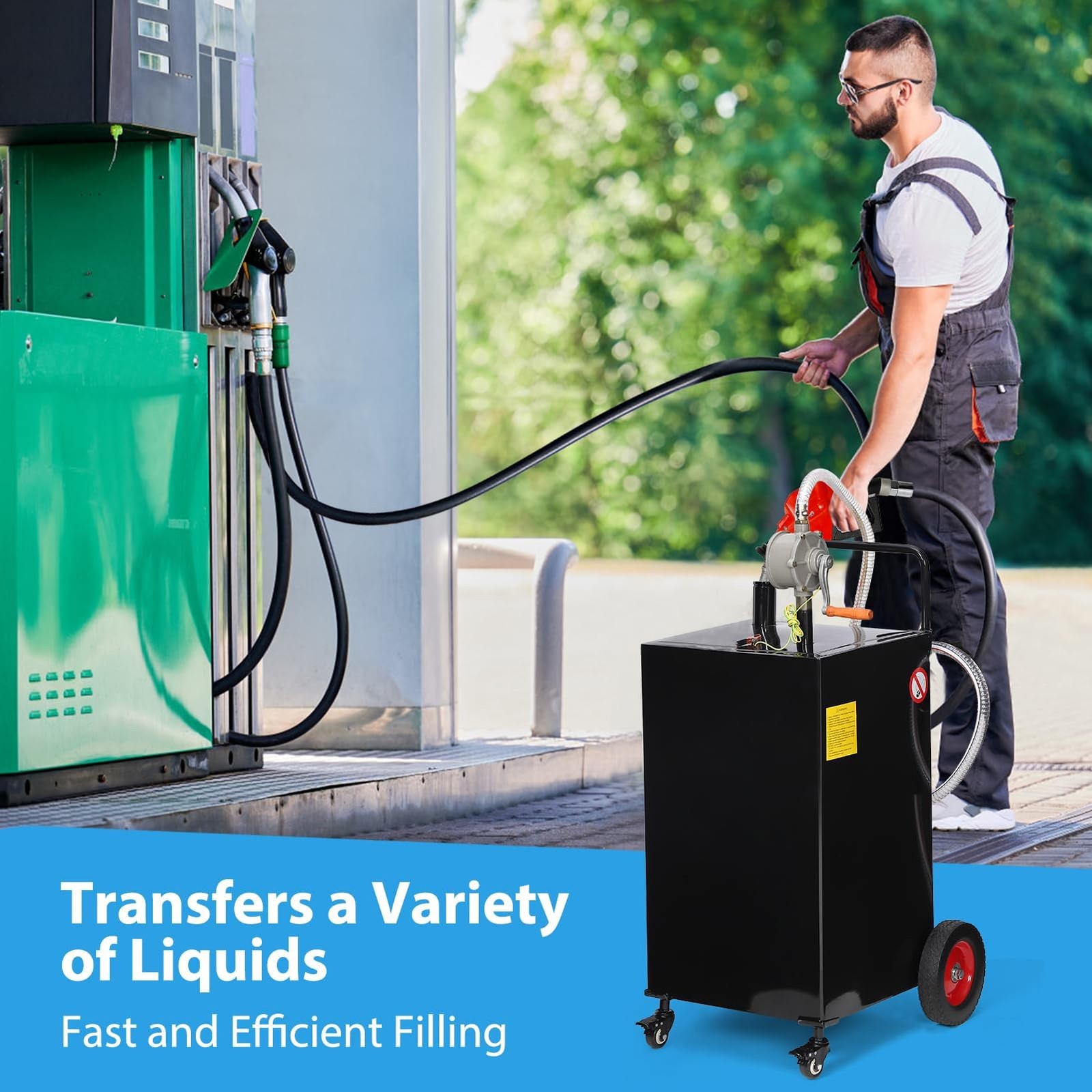 30 Gallon Fuel Caddy with Manual Pump 4-Wheel Steel Tank for Cars Trucks Boats