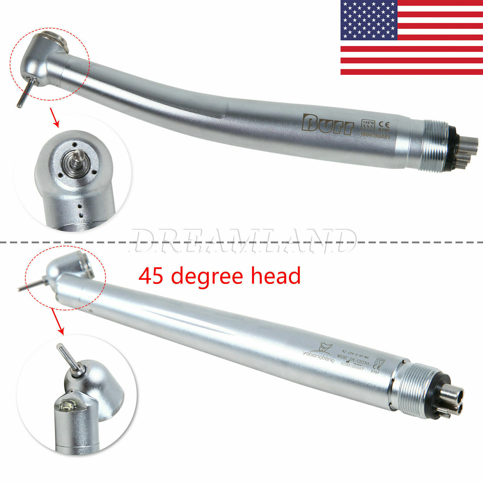 1-10* Dental 45° Degree LED E-generator/High Speed No LED Handpiece 4Hole U3BM