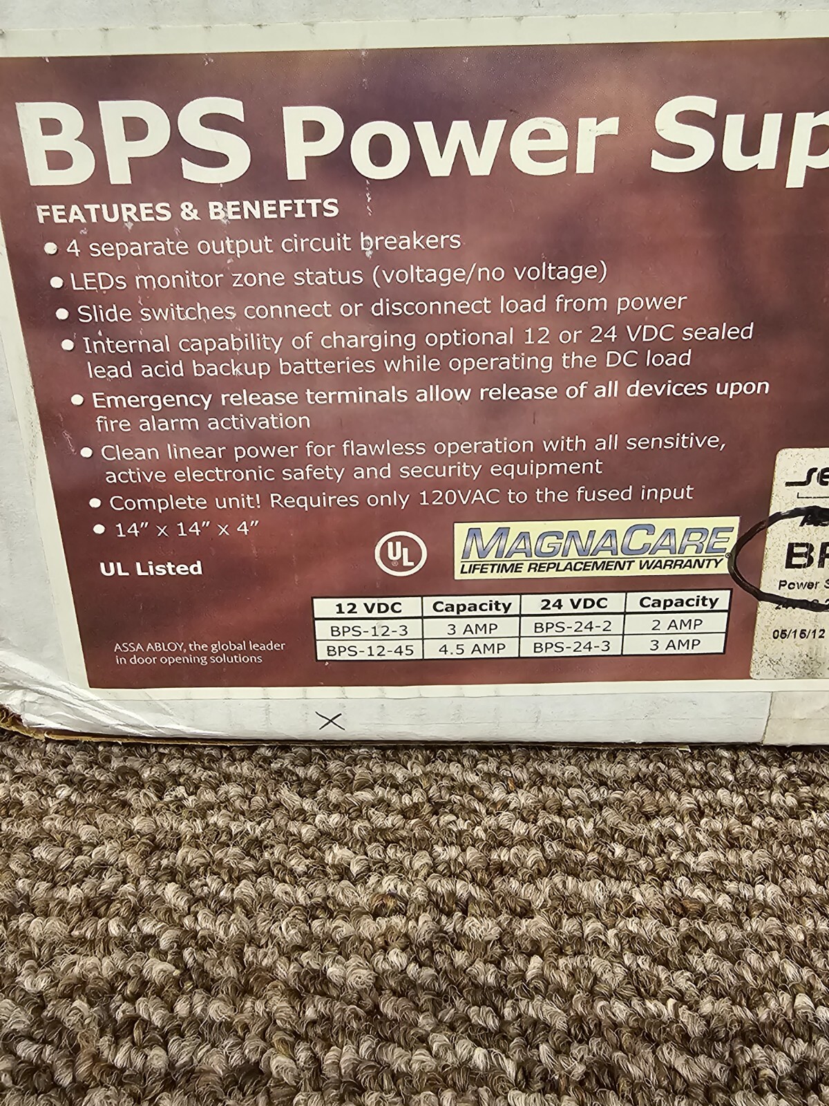 Securitron ASSA ABLOY BPS 24 2 Power Supply 12 24V VDC 2 Amp 2A Fire Alarm Box