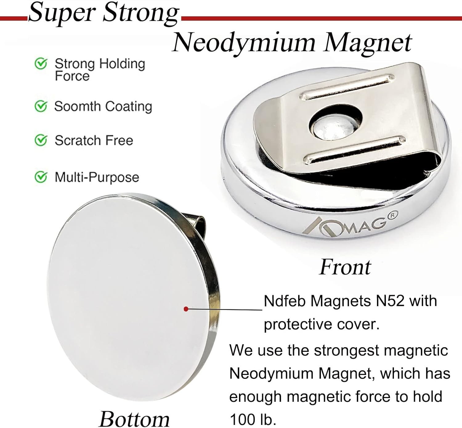 Durable 2″ Diameter Neodymium Magnetic Clip for Tools – 100 lbs Holding Power