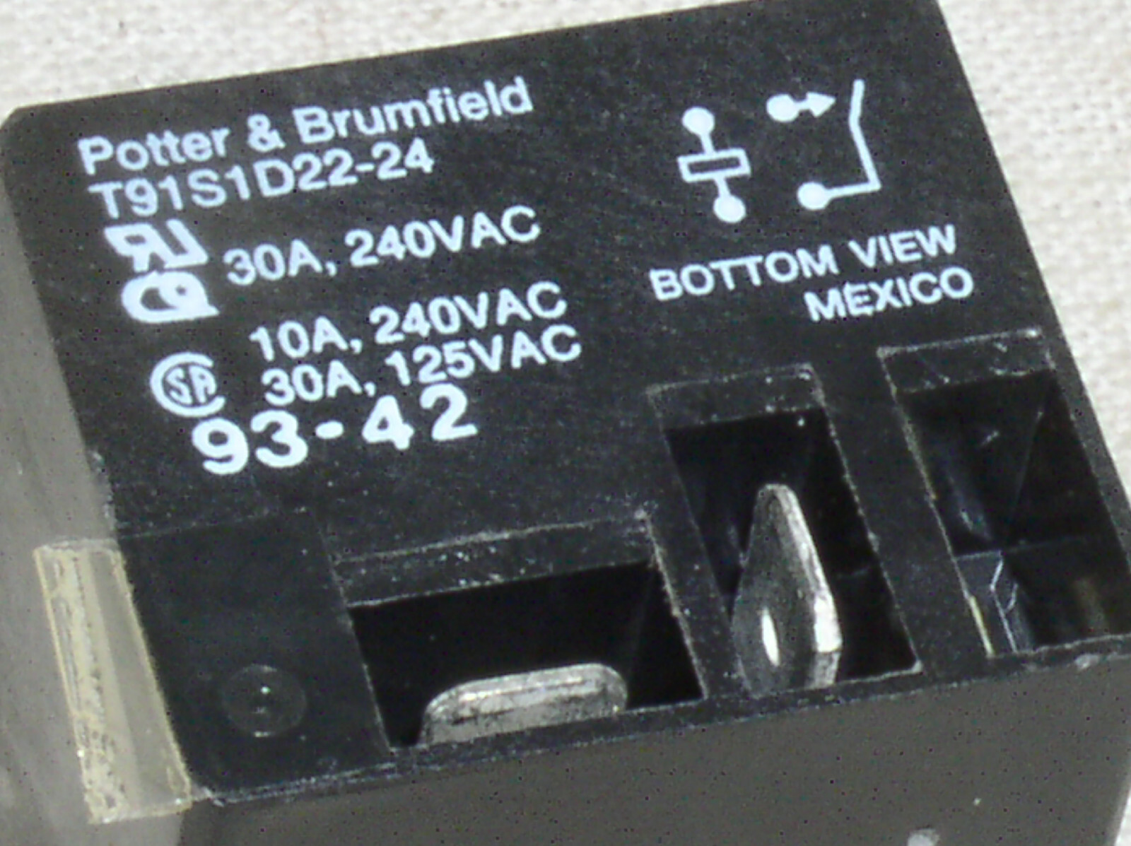 1 TYCO POTTER BRUMFIELD RELAY T91S1D22-24 SPST 24V DC COIL 30 AMP AC PC/.250 USA