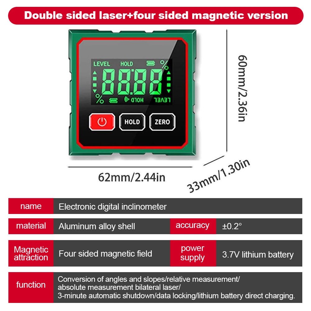 Digital Angle Finder W/ Laser Level Inclinometer Magnetic Angle Gauge Protractor