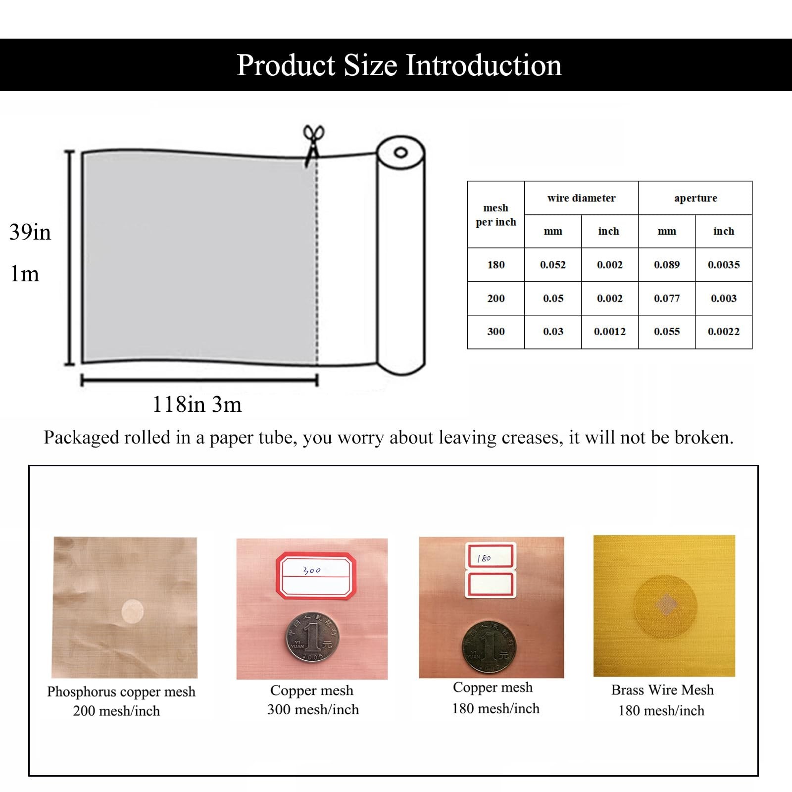 XIFENG Pure Copper Mesh Screen Roll 118»x39» / 3m x 1m 99% Copper Wire Mesh…