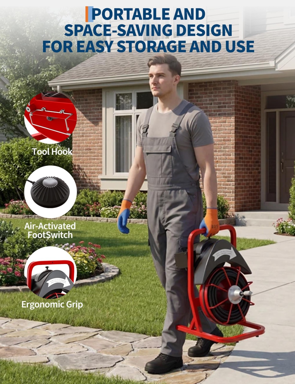 Drain Cleaner 75FT x1/2 In Steel Core Cable 370W Electric Drain Cleaning Machine