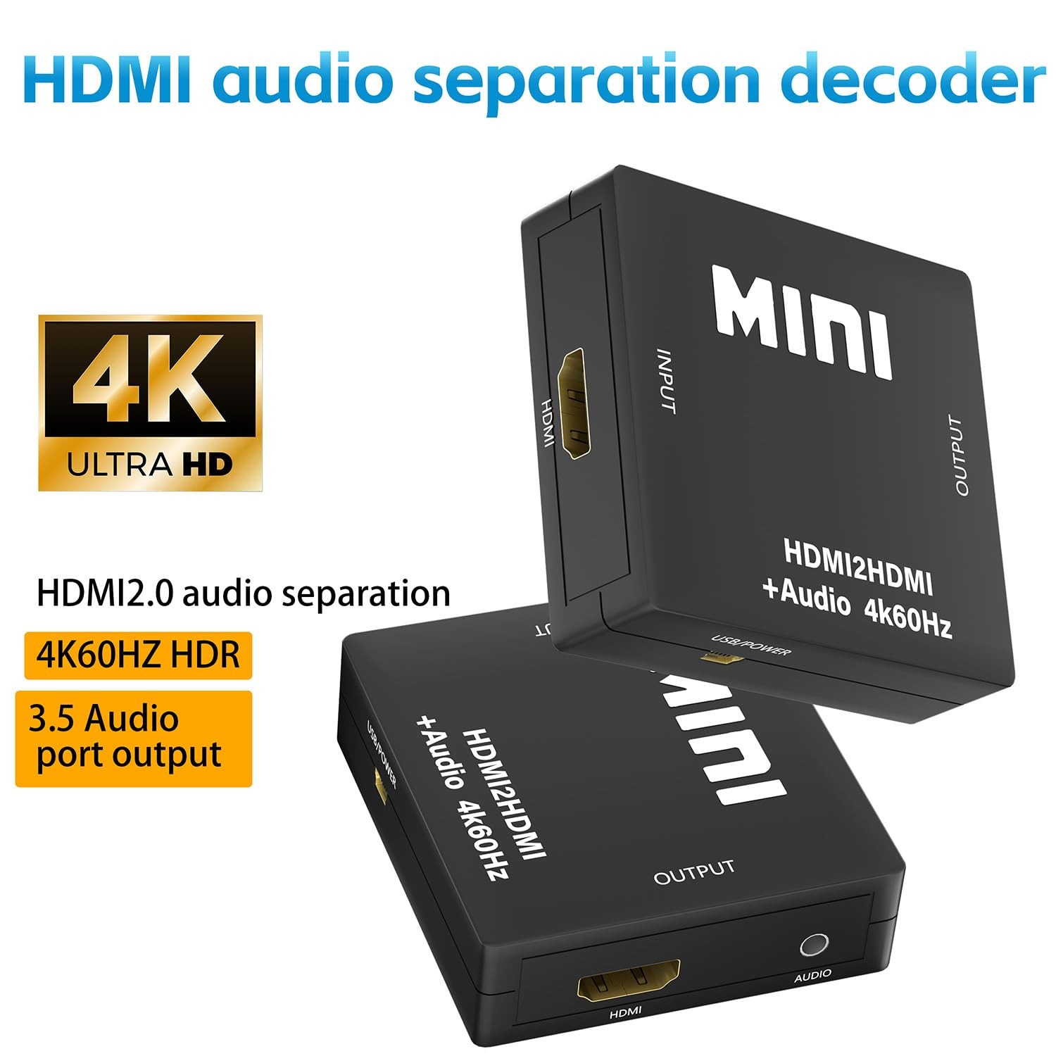 4K 60Hz HDMI Audio Extractor Converter, HDMI to 3.5mm AUX Audio Adapter