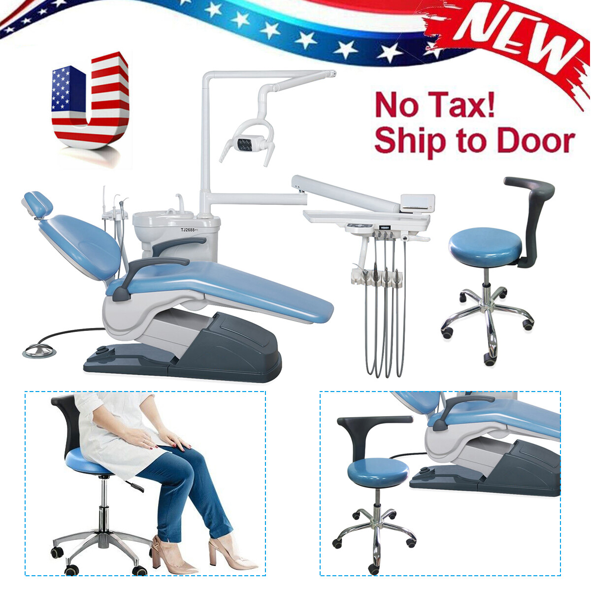 Dental Unit Chair PU Leather Computer Controlled DC Motor + Stool Kit SANDENT