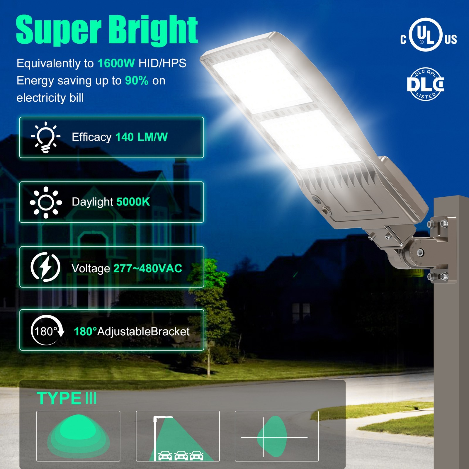 400W LED Parking Lot Light Commercial Shoebox Pole Lamp 277-480V 60,000lm 5000K