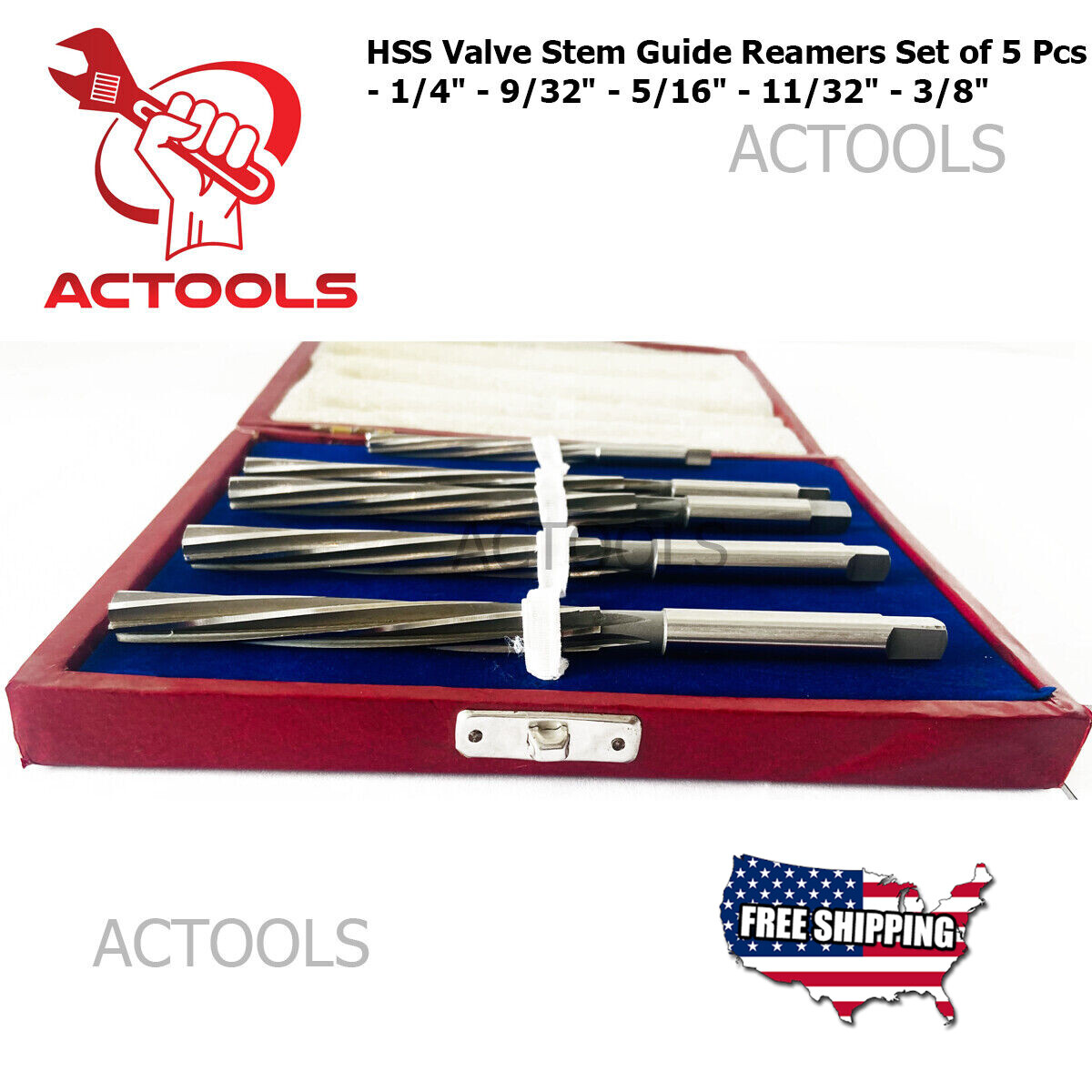 New HSS Valve Stem Guide Reamers Set of 5 Pcs 1/4″ 9/32″ 5/16″ 11/32″ 3/8″ USA