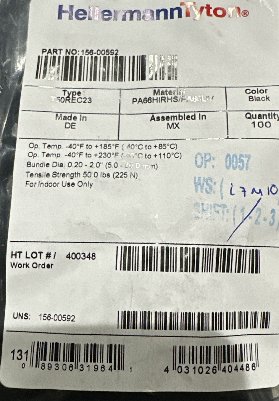Pack of 100 CABLE TIE EDGE CLIP 50LB 7.9″ 156-00592 New Sealed