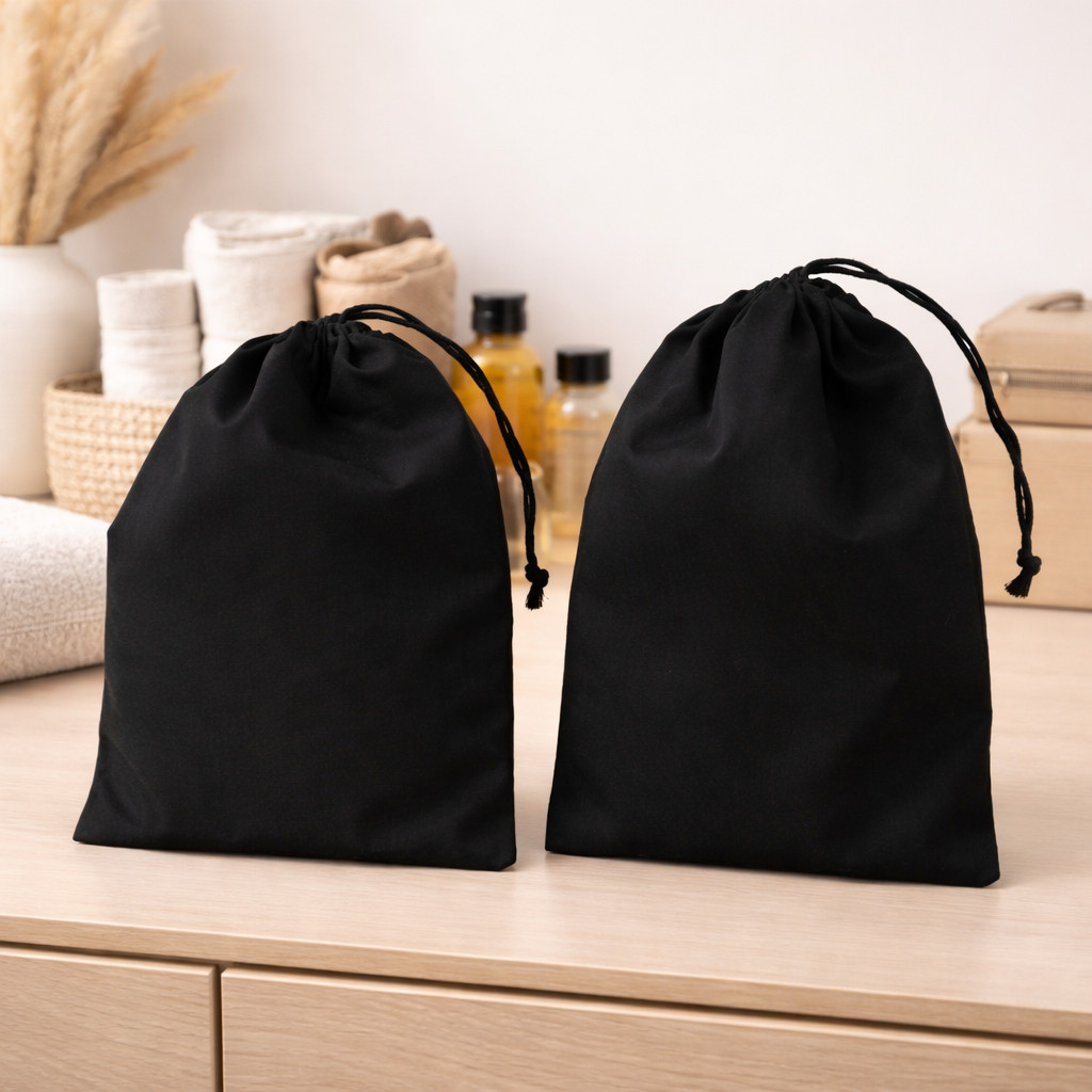 Cotton Single Drawstring Reusable Storage Black Cotton Muslin Gift Bags