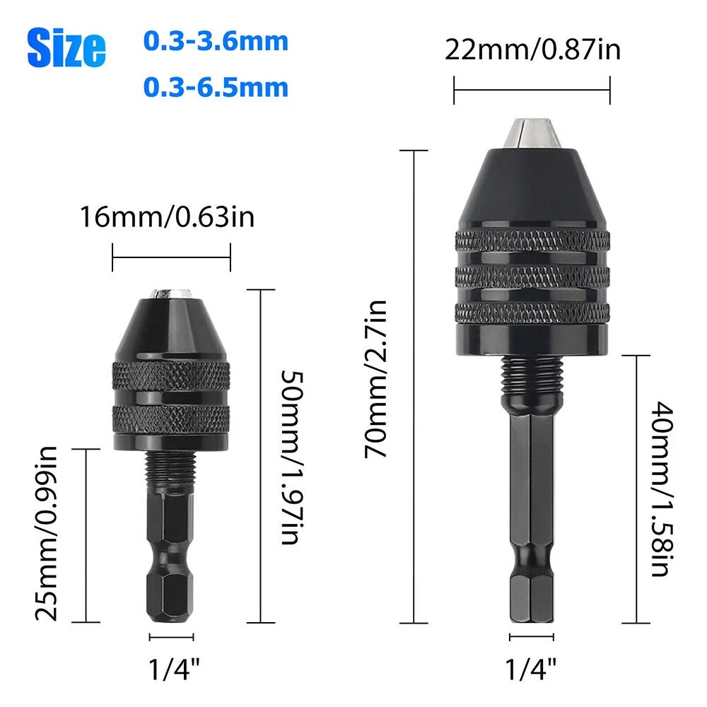 4x 1/4″Hex Shank Keyless Chuck Adapter Drill Bit Quick Change Driver Converter