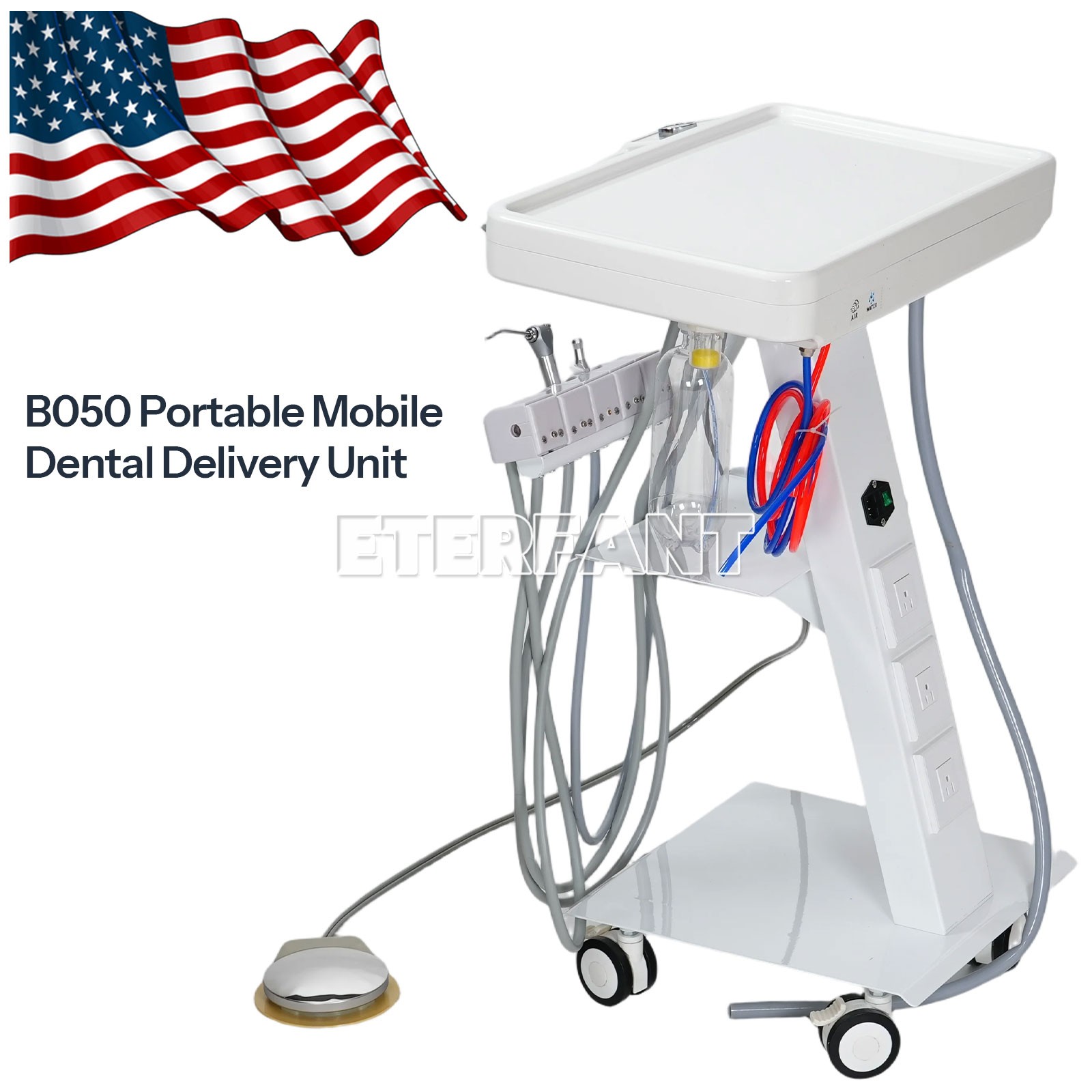 Portable Dental Mobile Delivery Unit System 4 Holes Suction Cart with Socket New