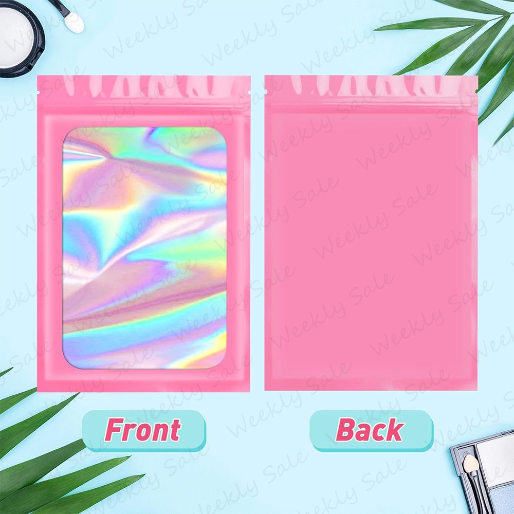 Holographic Mylar Foil Bags Smell Proof Resealable Zip Lock Pouch Rainbow Color