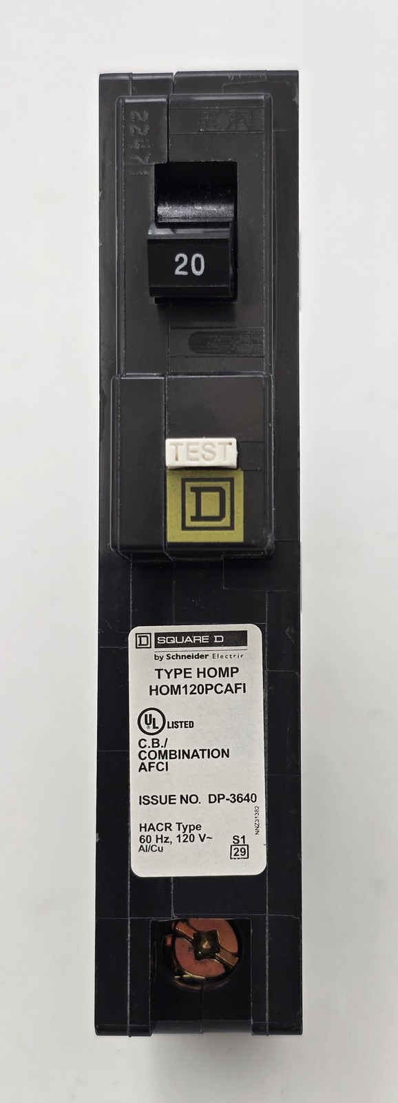 Square D HOM120PCAFI 1 Pole 20 Amp 120V Circuit Breaker HOM Plug In