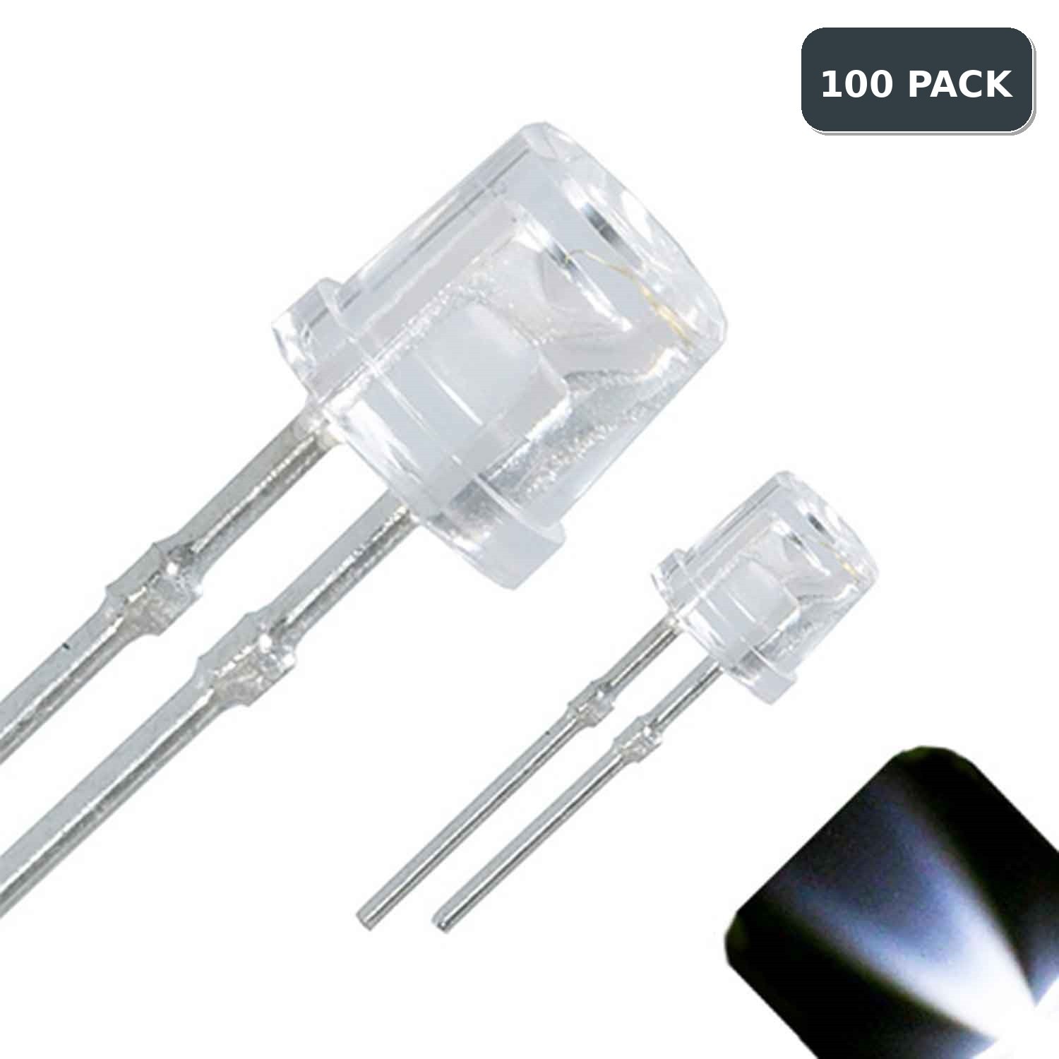 100 x LED 3mm Clear Cool White Ultra Bright Flat Top Wide Angle LEDs Light Car