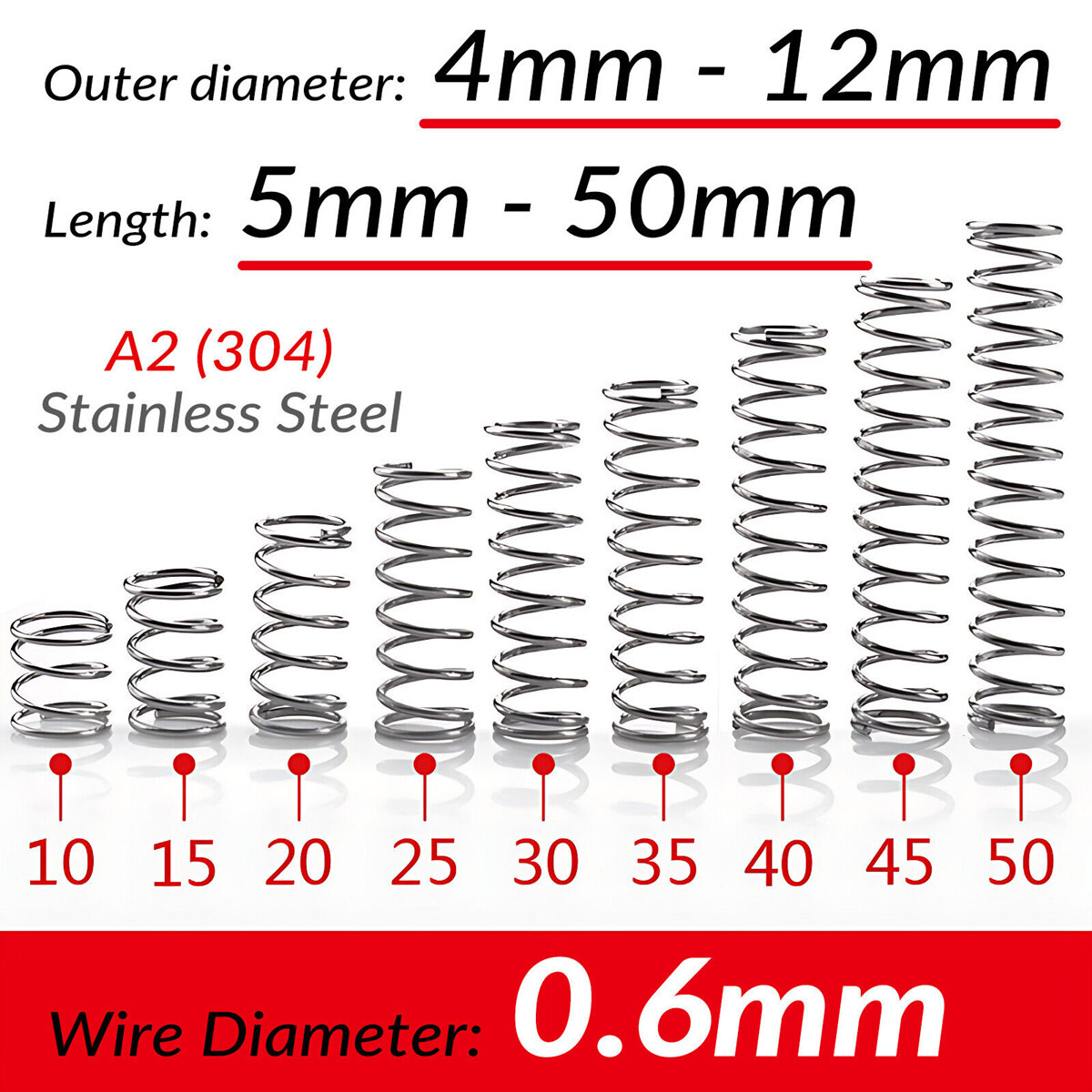 Wire Dia 0.6mm Compression Springs A2 Stainless Steel Small Pressure Spring