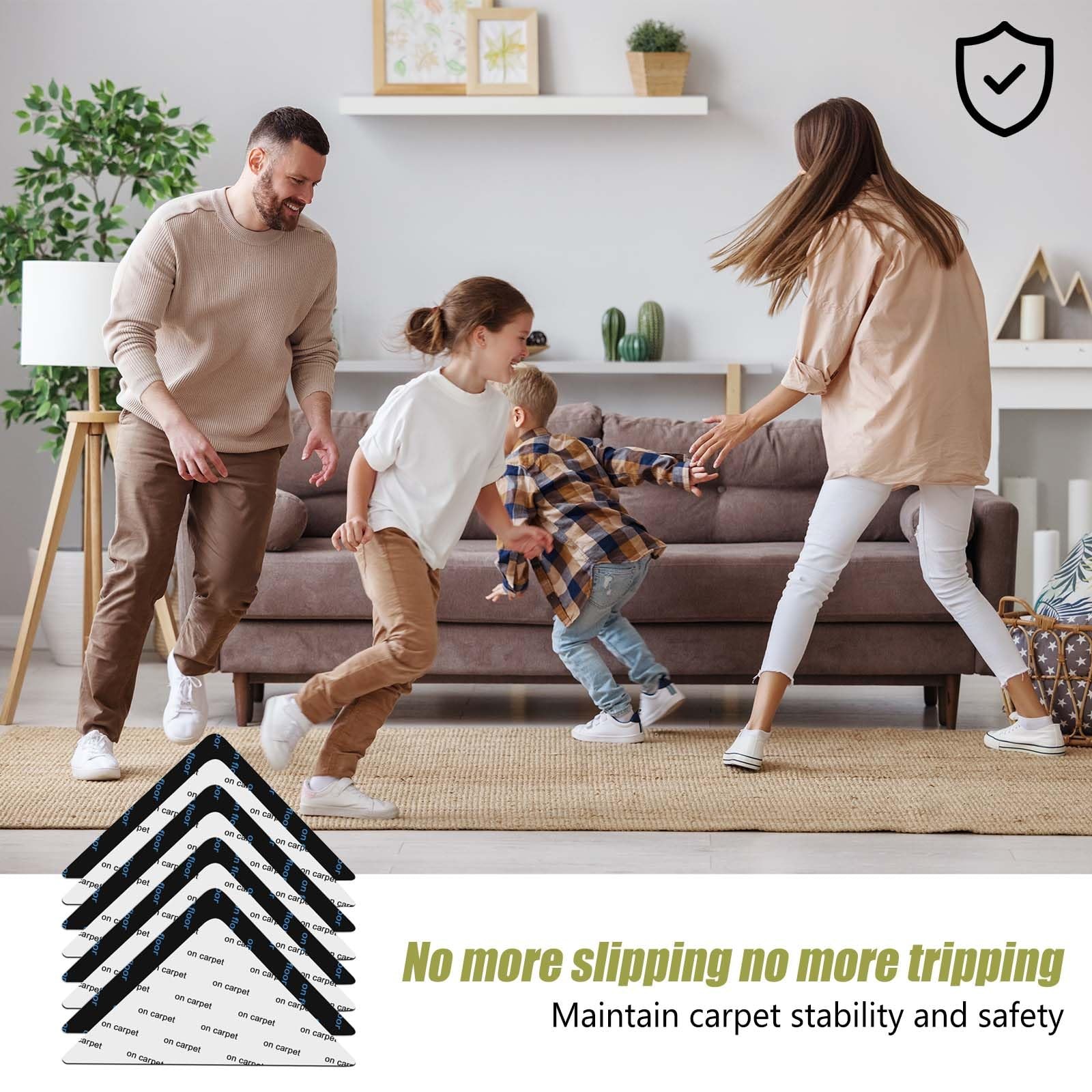 12 Pcs Rug Tape, Non Slip Carpet Tape for Hardwood Floors, 12, Black