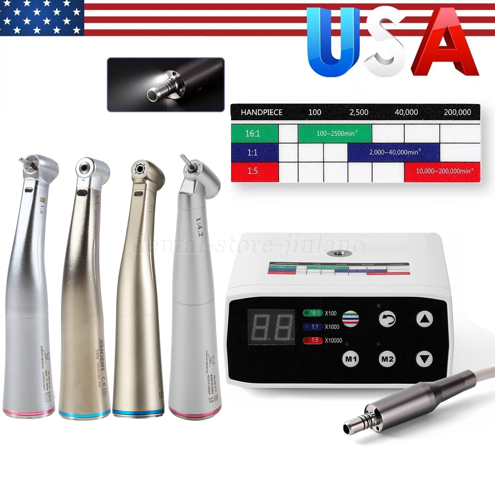 NSK Style Dental Brushless LED Electric Micro Motor 1:1/1:5 Increasing Handpiece