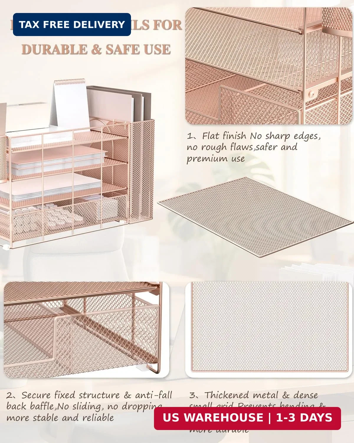 WALI Desk File Organizer, 4 Tier Desktop Paper Letter Tray Organizer with Drawer