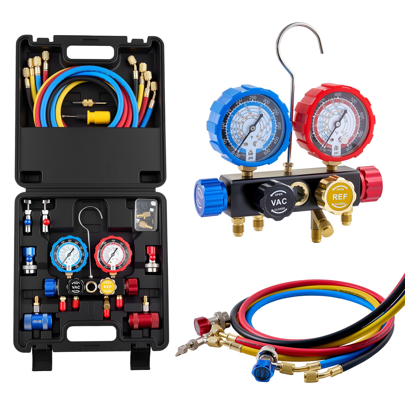 Uimoso 4-Way AC Manifold Gauge Set for R134a R404A R1234yf R22 Refrigerants