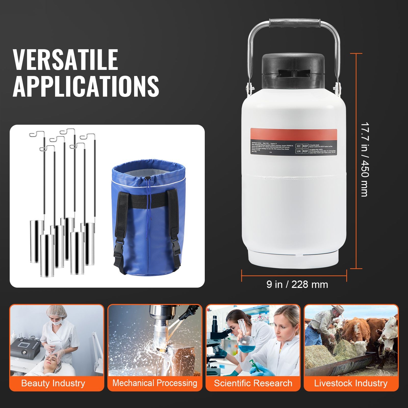 3L Aluminum LN2 Tank with 6 Canisters & Carry Bag