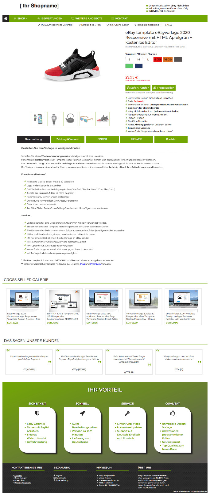 EBAYTemplate Vorlage mit HTML Auktion Responsive Design Apfelgrün +OnlineEditor