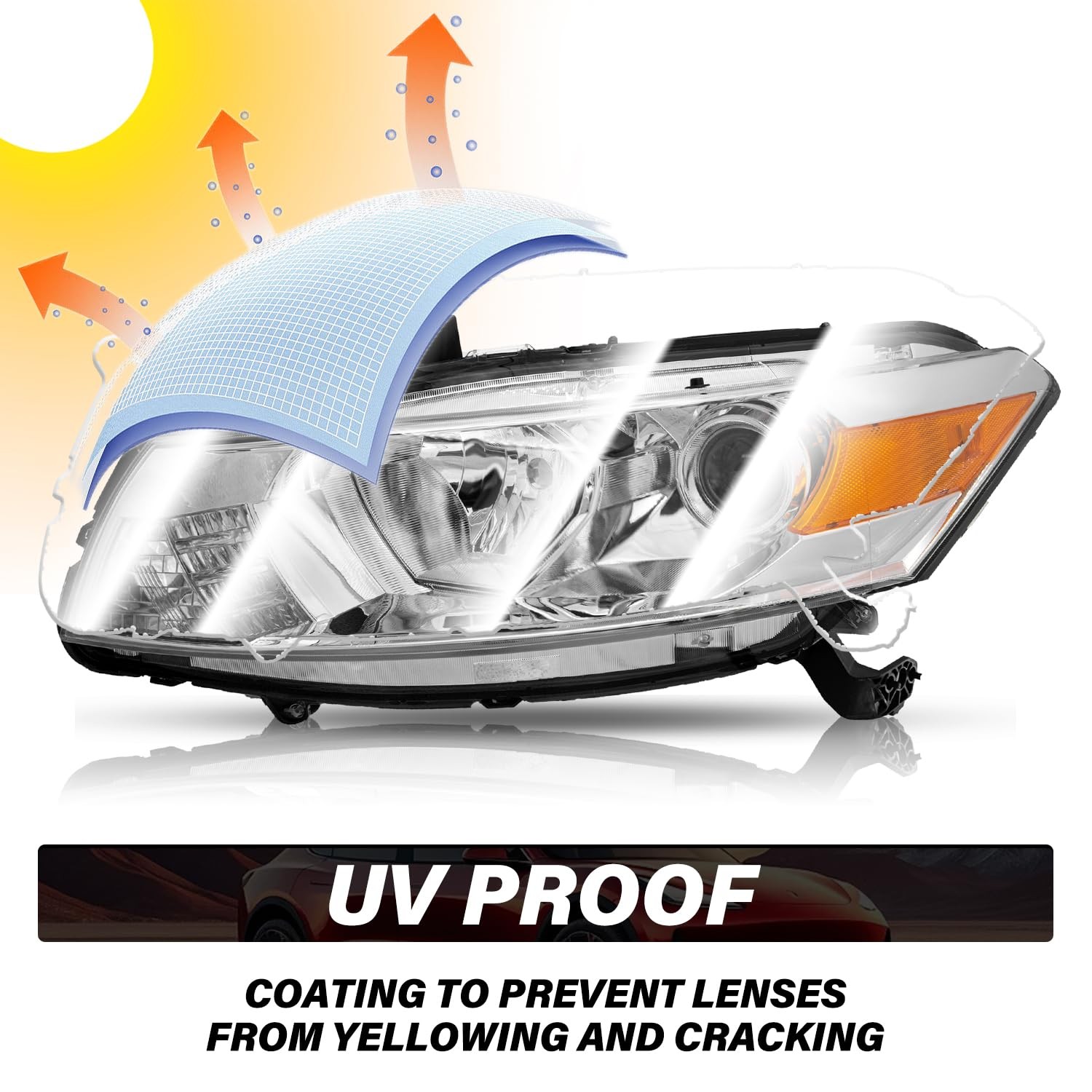 Headlight 2008-2012 Honda Accord Coupe Projector Chrome Amber Reflector (L+R)